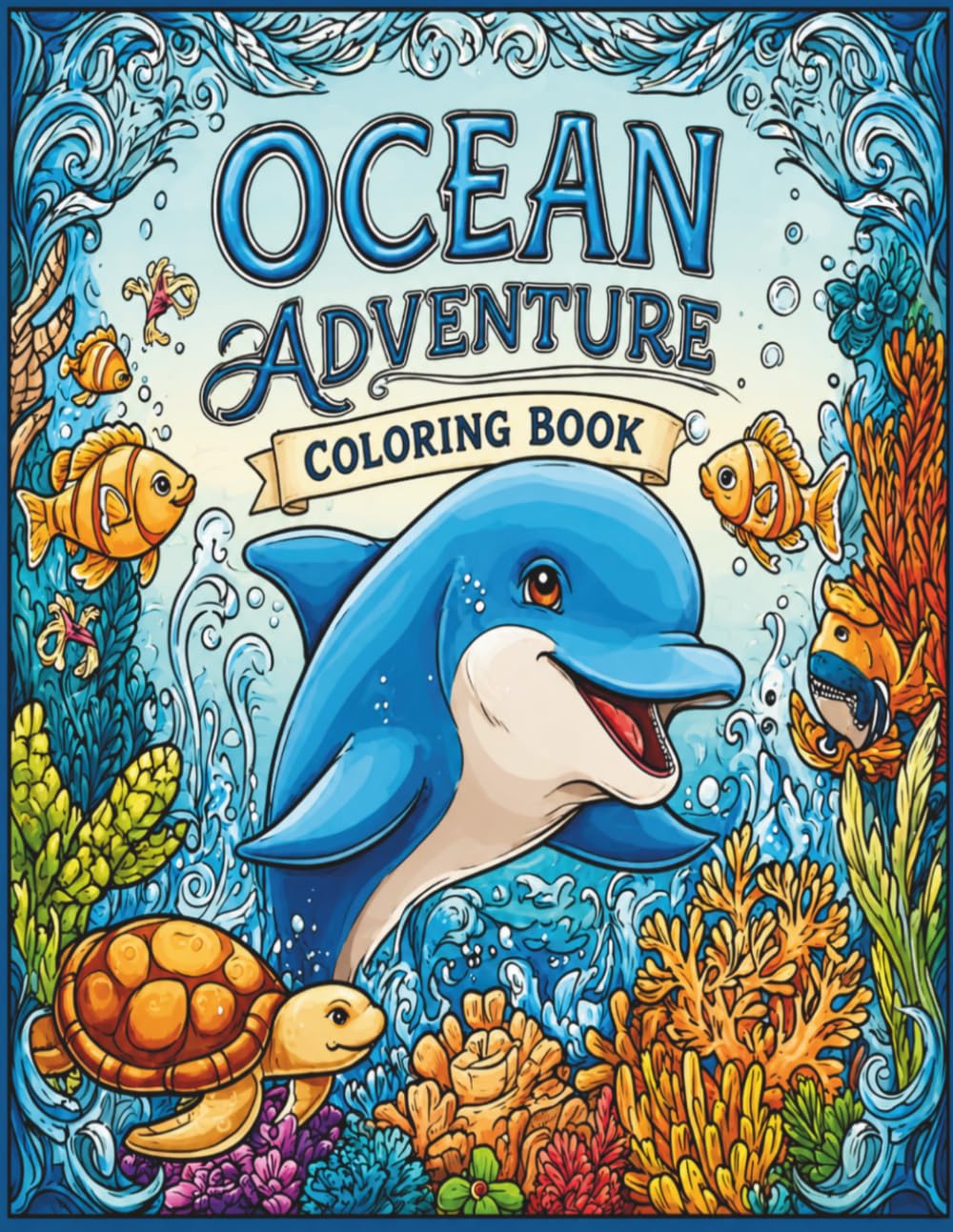Ocean Adventure Coloring Book: Fun & Easy Sea Animals for Kids Ages 4-8 (Dolphins, Sharks, Turtles & More!)