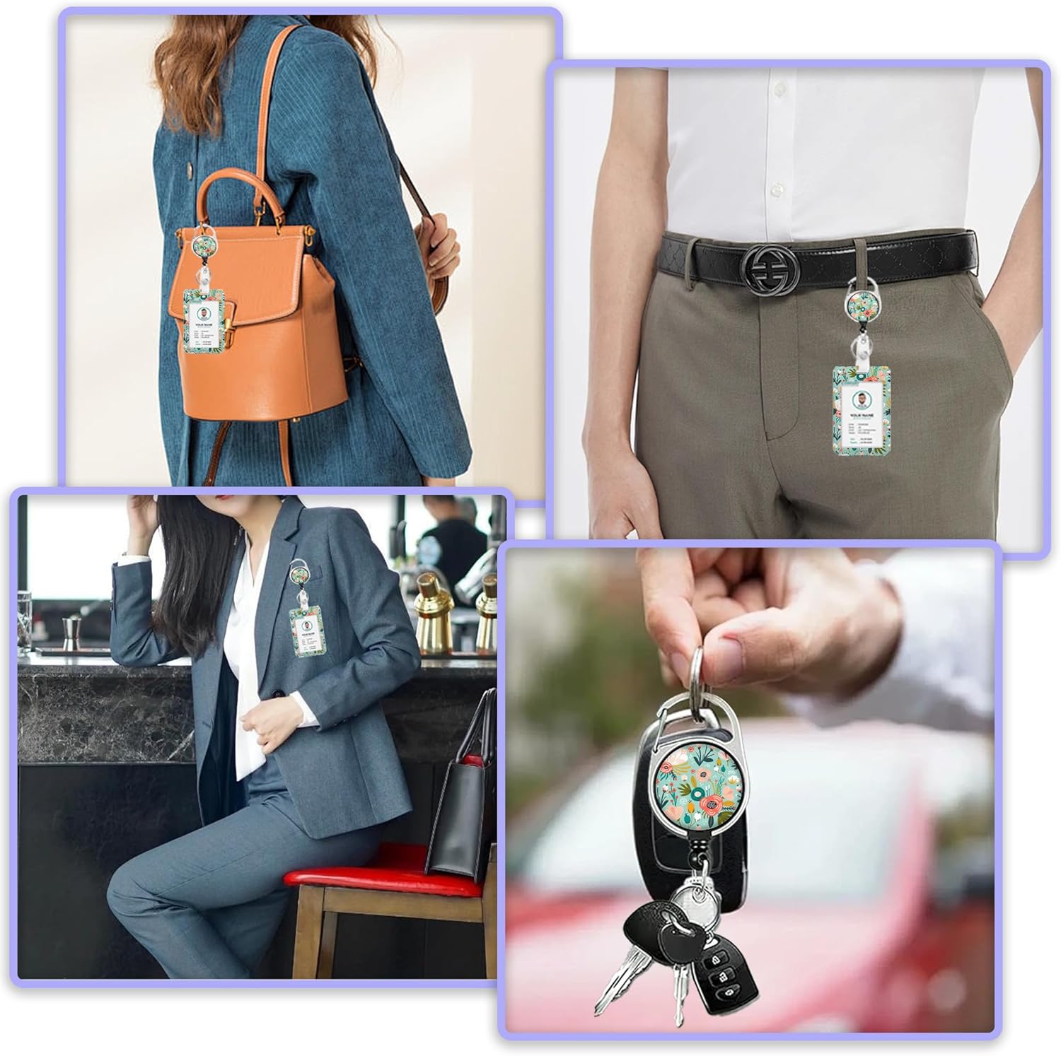 Spring Flowers Retractable Badge Holders with Lanyard,Plant Berries Id Card Holder Keychain Vertical ID Protector Clips,Funny Name Tags Clips with Heavy Duty Badge Reel for Women Men - Image 6