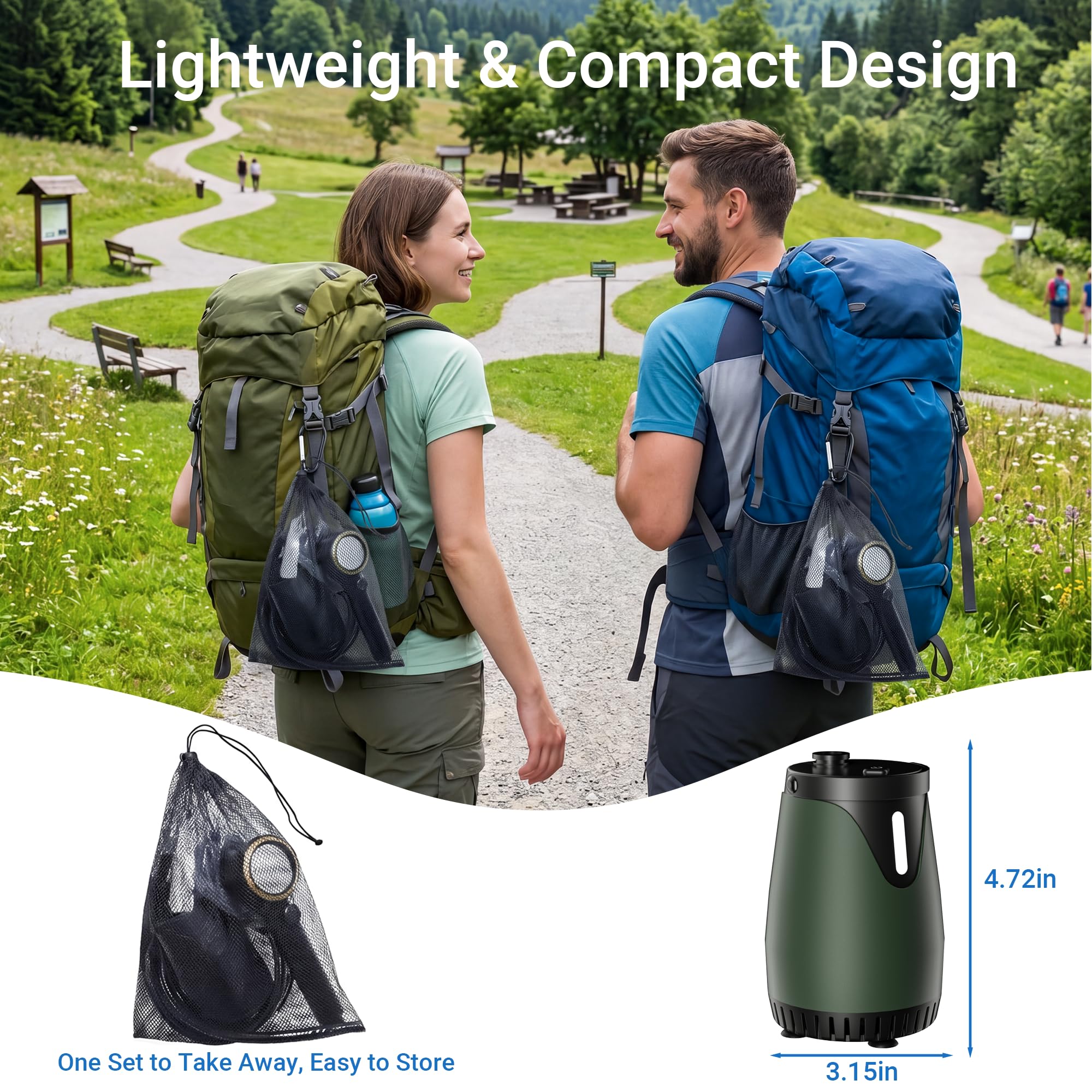 Douche de camping portable, 8 000 mAh, longue durée, rechargeable avec écran LED, 5 modes de pulvérisation, haute pression d'eau, pompe de camping étanche IPX8 pour randonnée, voyage, voiture