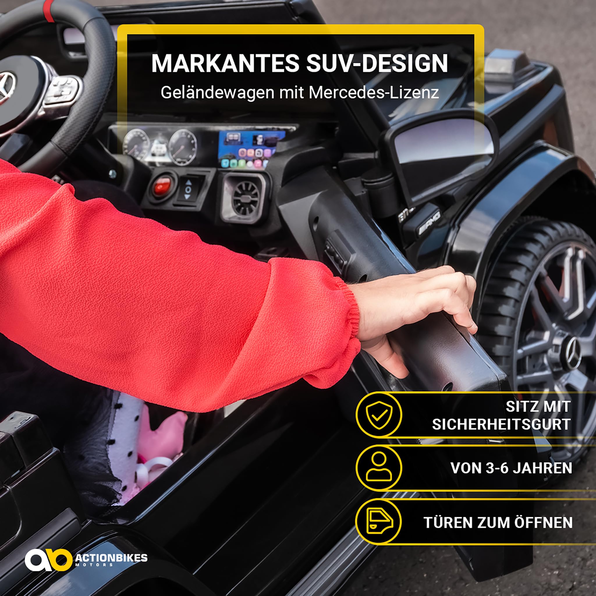 Actionbikes Motors Kinder Elektroauto Mercedes AMG G63 | 2,4 Ghz Fernbedienung - Lizenziert - Kinderauto elektrisch - Elektrofahrzeuge - Spielzeugauto - Elektro Auto für Kinder ab 3 Jahre (Schwarz)