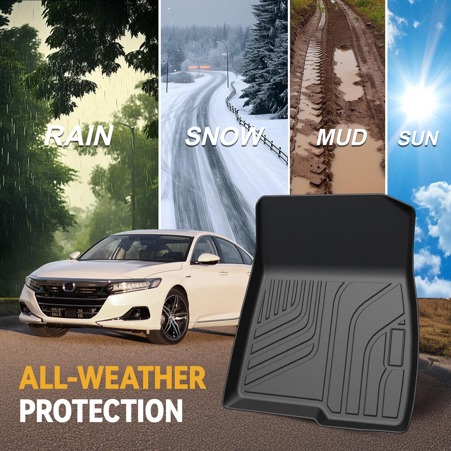 Floor Mats for Honda Accord 2018-2022, All Weather Floor Mats Trunk Cargo Liner and Door Sill Guards Accessories, Full Coverage Set