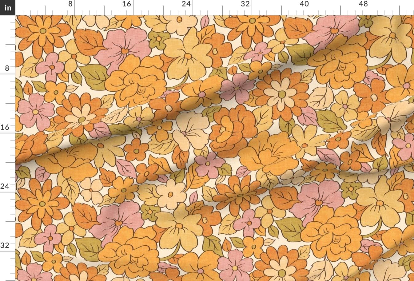 Spoonflower Fabric - 1970S Floral Flowers Vintage Nostalgia Seventies Hippie Boho Botanical Printed on Minky Fabric by The Yard - Sewing Baby Blankets Quilt Backing Plush