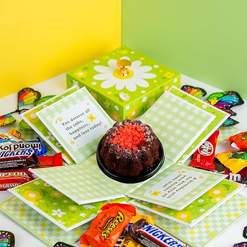 Miniatura 5 de Send A Cake - Caja de regalo de explosión para amigos de feliz cumpleaños, lista para regalar con mariposas voladoras, dulces, chocolates y mini