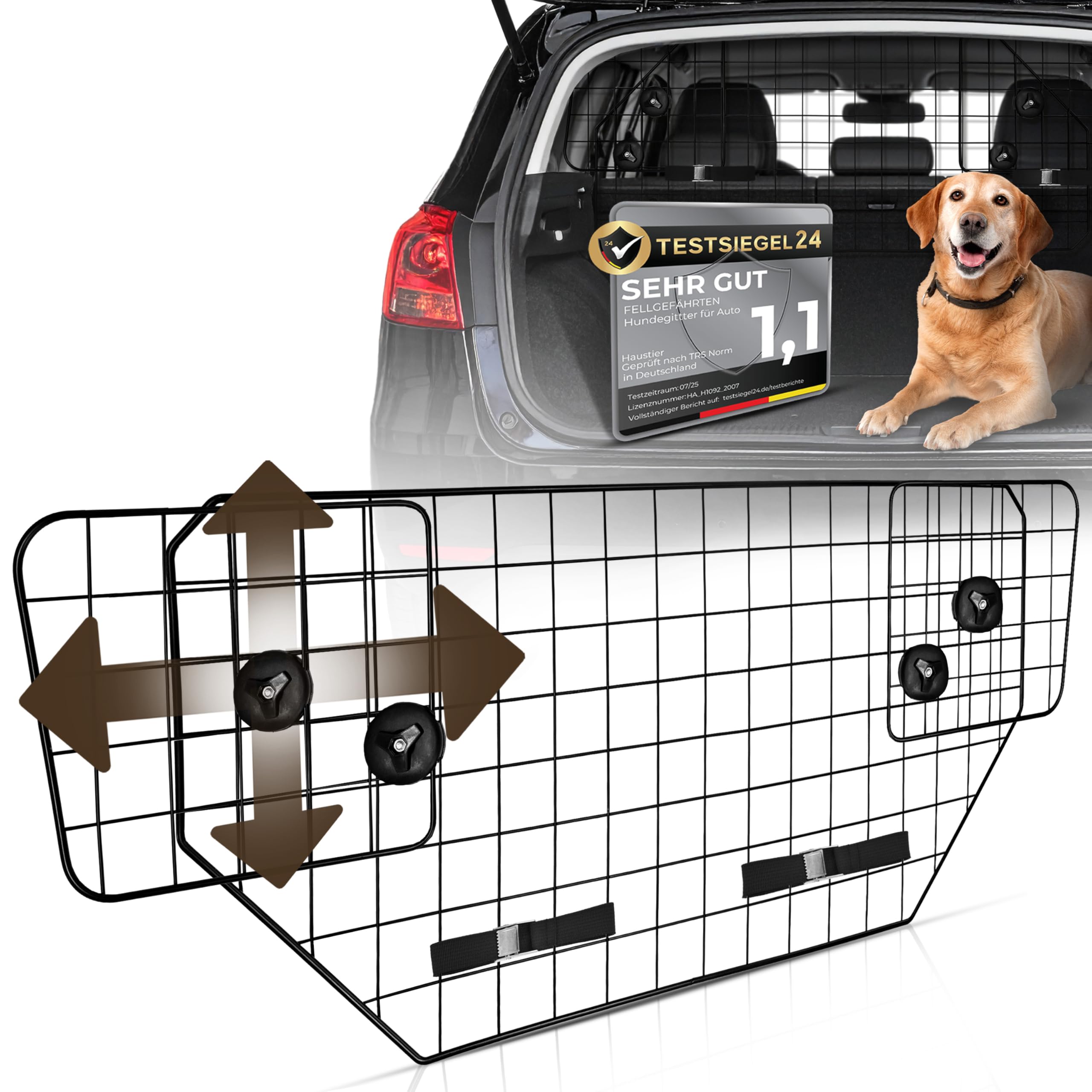 Hundegitter Auto Kofferraum - Universell passendes Trenngitter Hund - flexibel einstellbar in Breite und Höhe - zur Befestigung an den Kopfstützen - stabil & sicher
