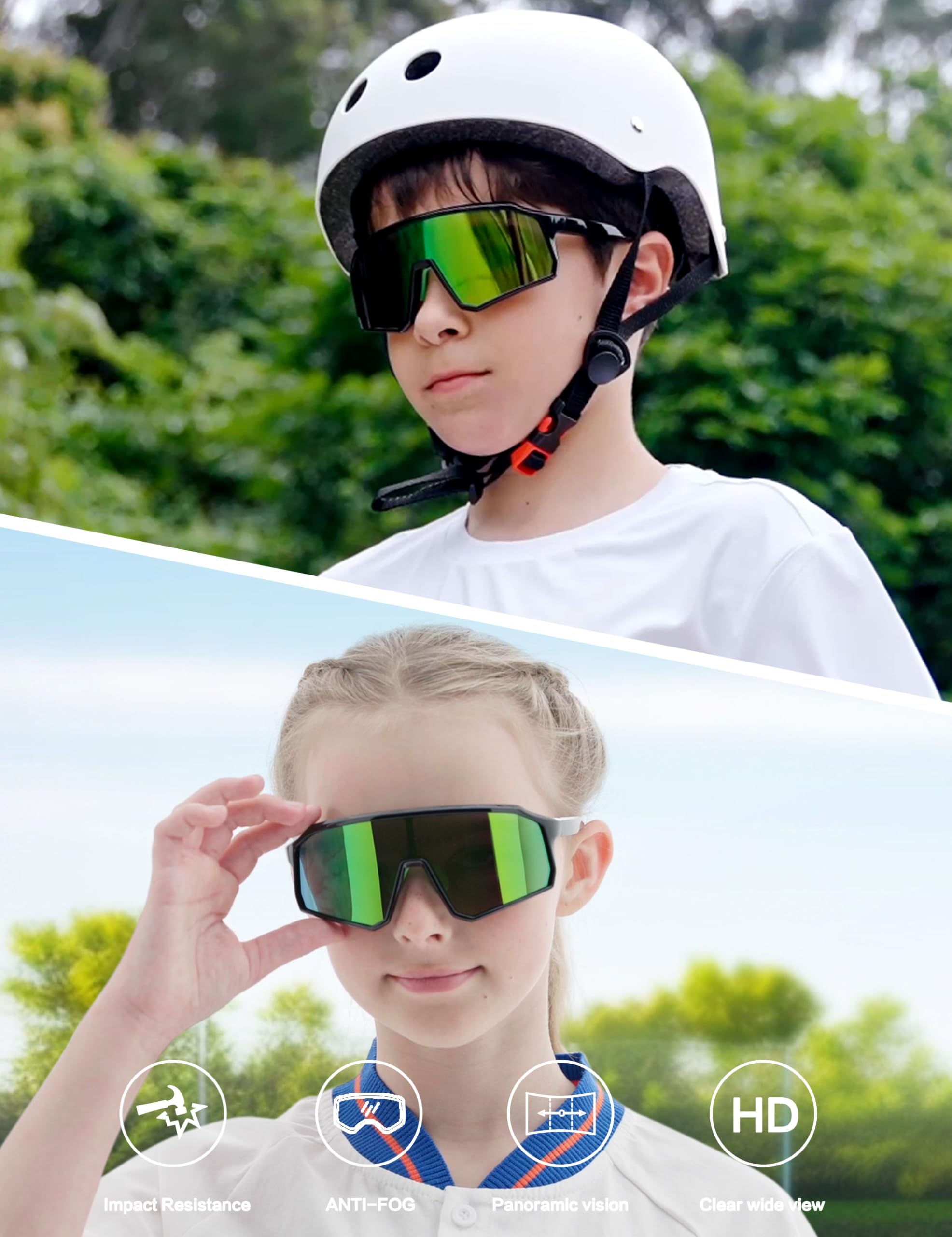 BIRCEN Gafas de sol de béisbol para niños: UV400 para niños, gafas de sol deportivas, softball, ciclismo, para niños y niñas