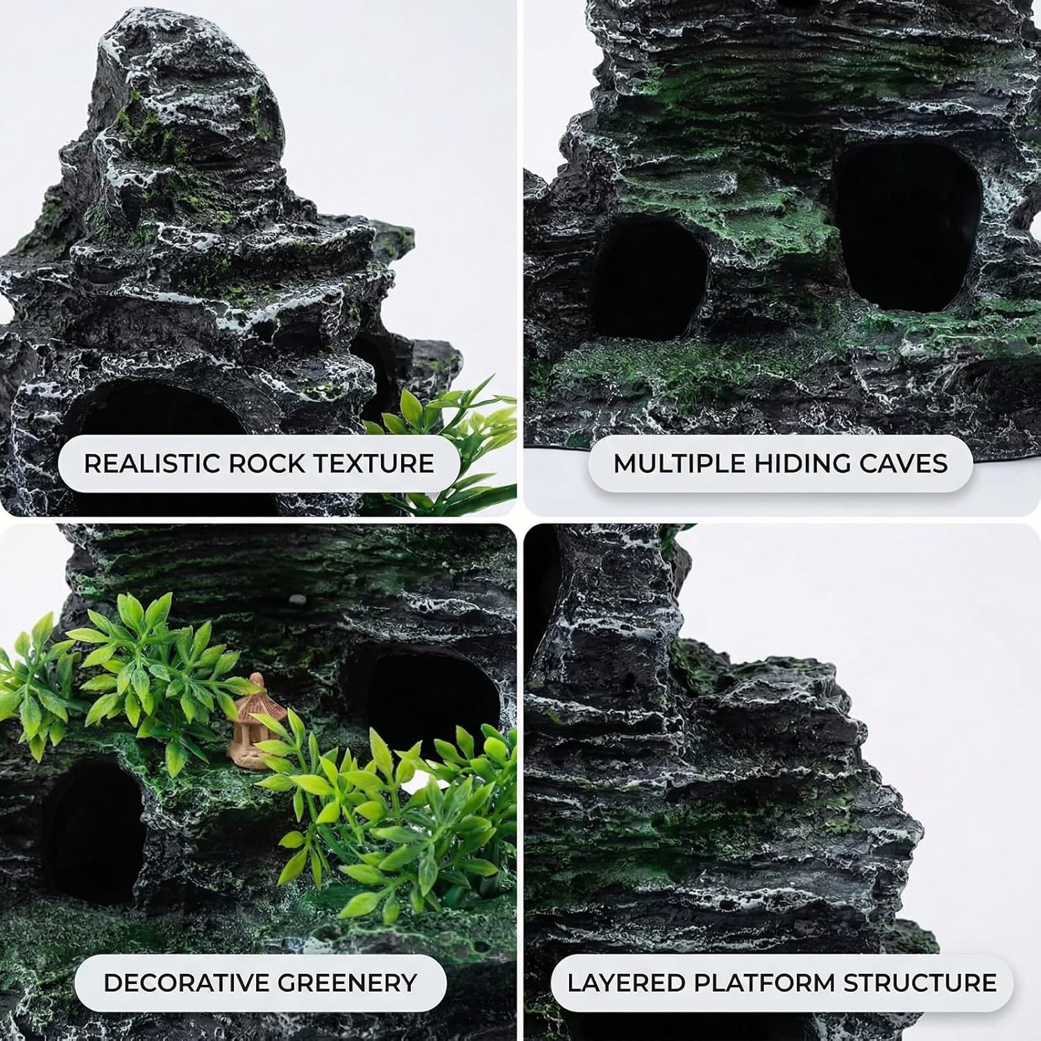 Large Fish Tank Decorations, 10.63 x 3.94 x 10.24 Inch Aquarium Rocks Aquascaping with Cave Hides, Fish Hideout Decor Landscaping Accessories for Betta