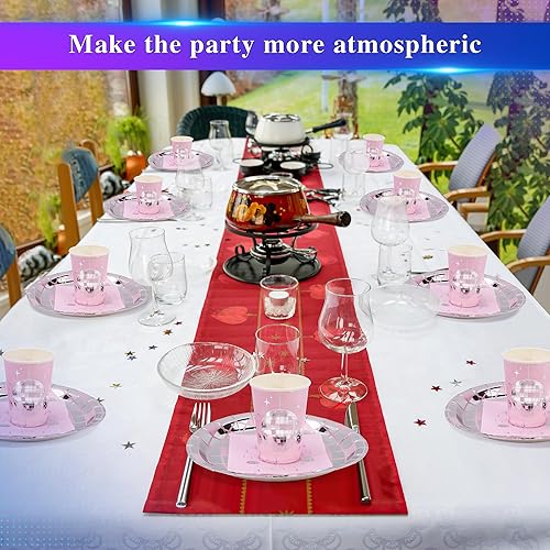 Miniatura 5 de Suministros de fiesta de discoteca  Platos de papel de bola de disco tazas de papel para fiesta de discoteca, servilletas de cóctel, camino de mesa