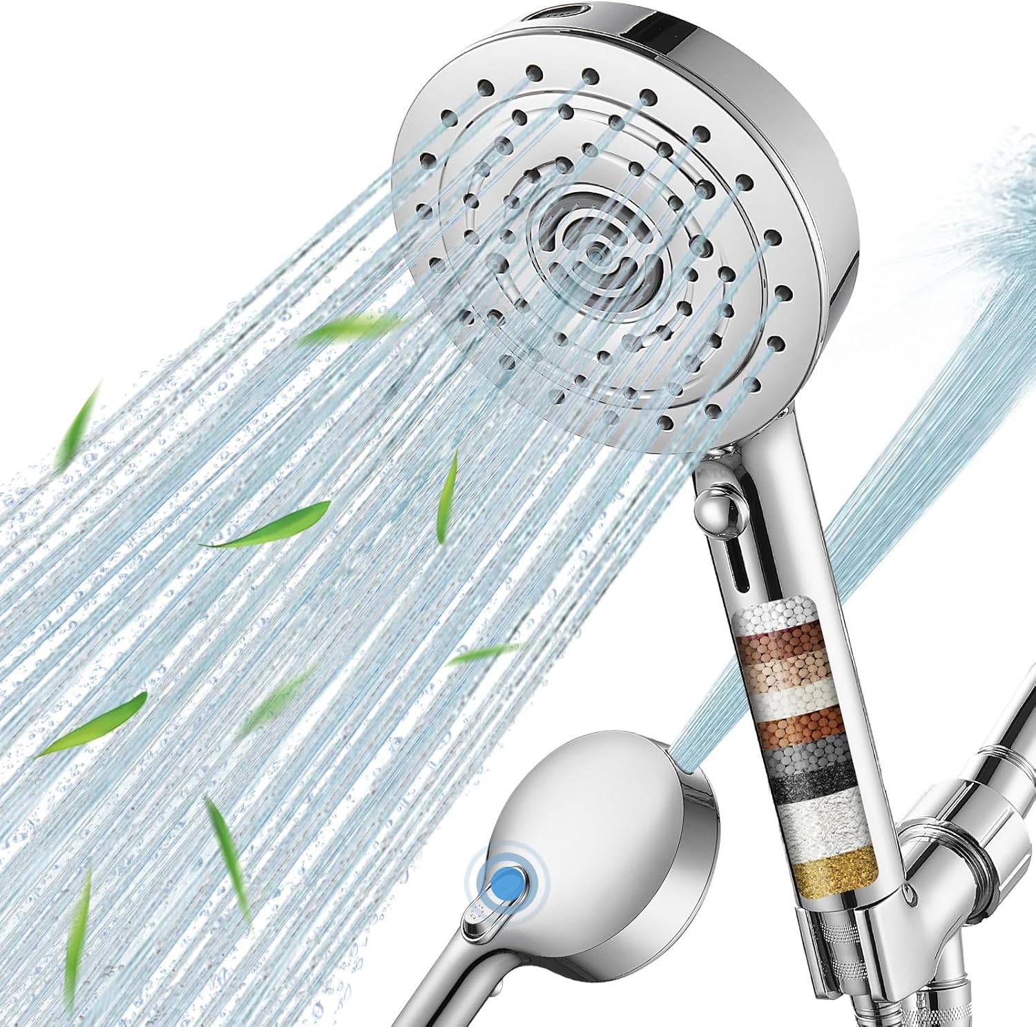 Filtered Shower Head 7 Spray Mode High Pressure Shower Head with Handheld Water Softener Filters Beads,79" Long Hose,Built-in Power Wash Mode (7 Modes, Chrome)