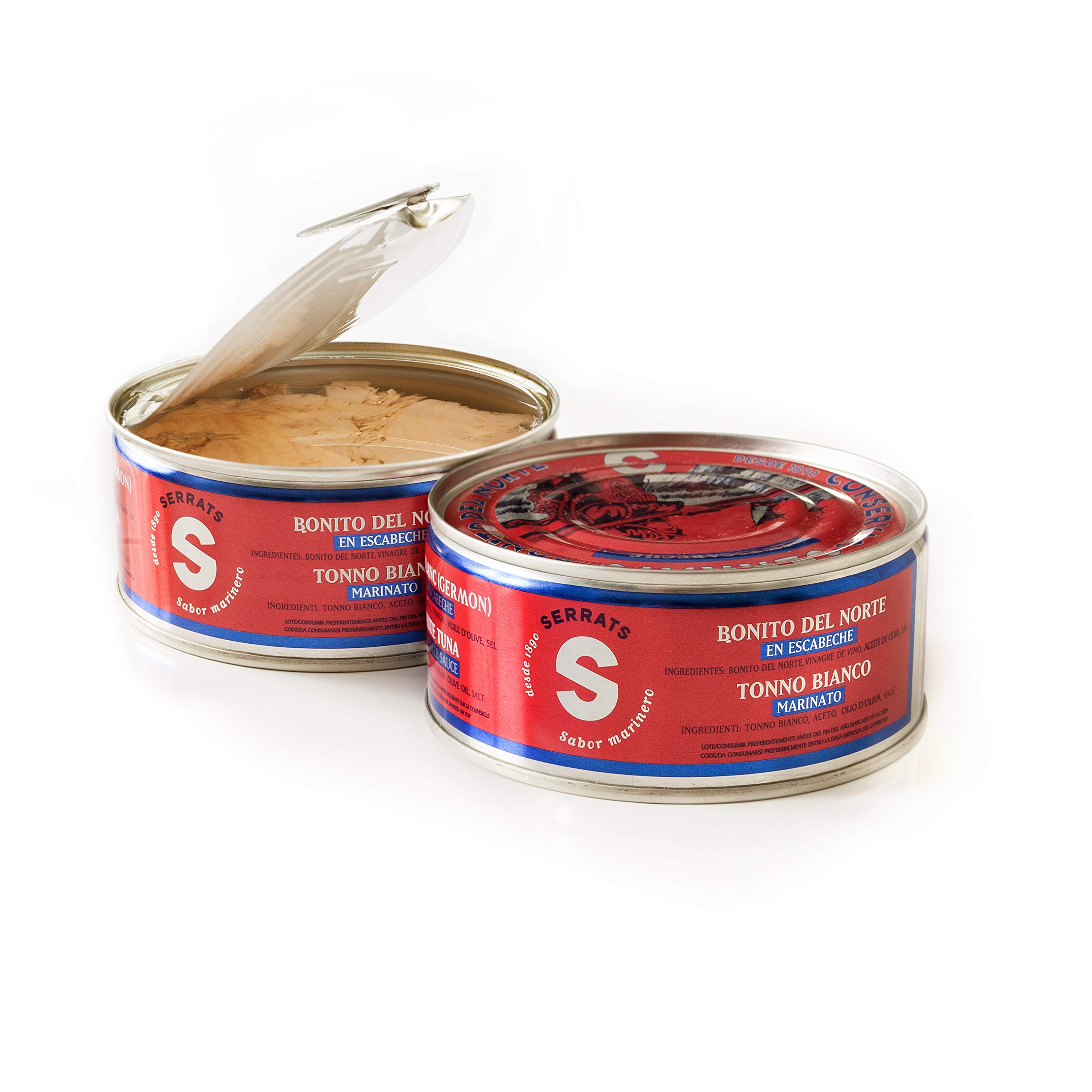 CONSERVAS SERRATS - Bonito del Norte del Cantábrico en Escabeche Artesanal - 12 Latas x 260g (Total: 3120g) - Elaboración Artesanal desde 1890 - Sin Gluten - Rico en Omega 3