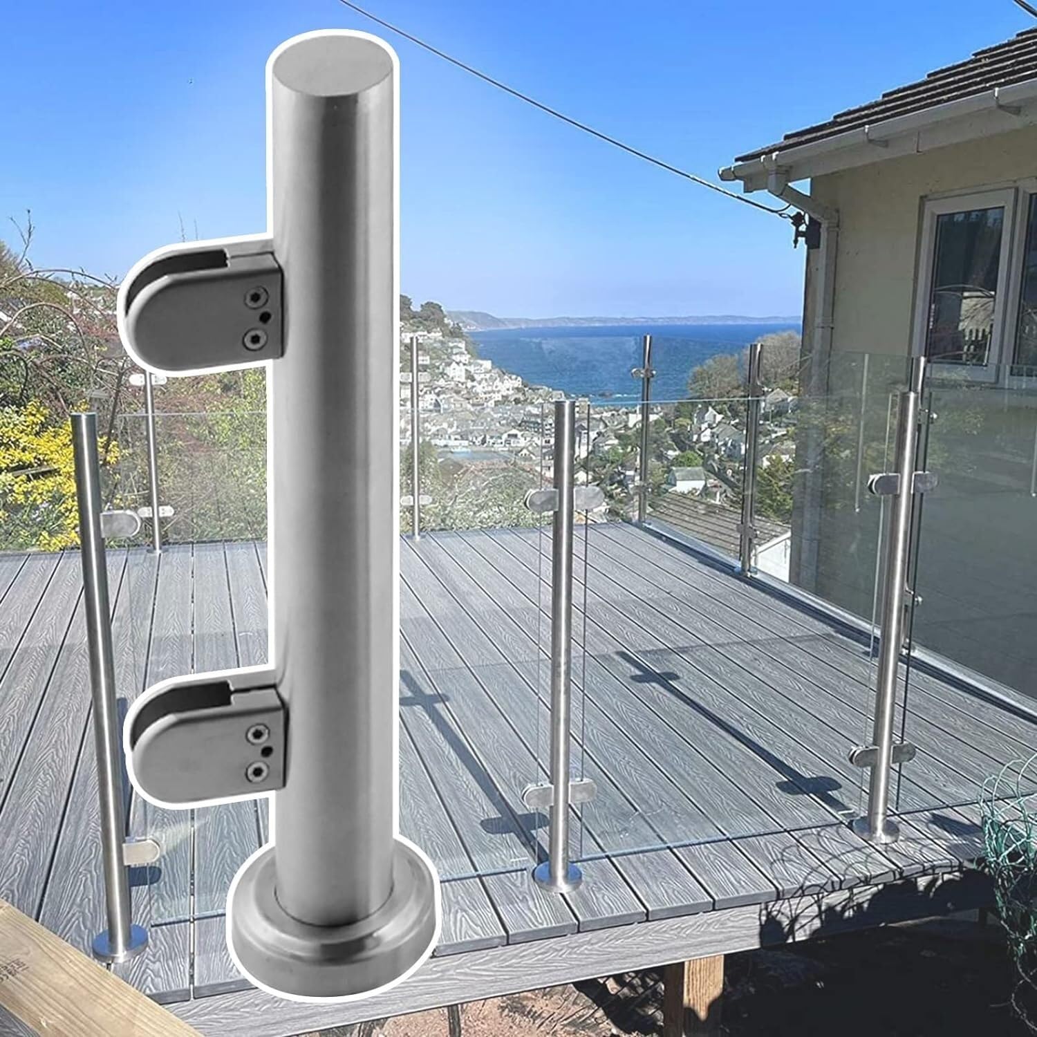 Poteau de balustrade en verre sur mesure pour terrasse et escalier inox
