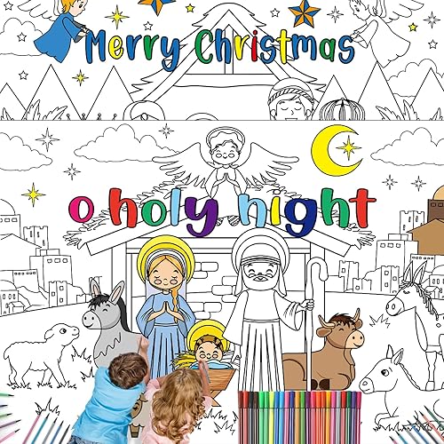 2 pósteres para colorear de Navidad de 31.4 x 43.3 pulgadas, póster gigante para colorear con 24 bolígrafos de color, páginas para colorear de