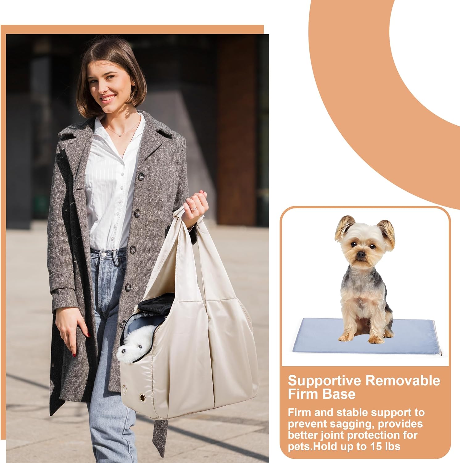 Dog Purse Carrier for Small Dogs Cat Rabbit with 4 Large Pockets, Lightweight Soft-Sided Pet Carriers Up to 15lbs, Puppy Tote Bag, Outings, Travel, Vet - Beige
