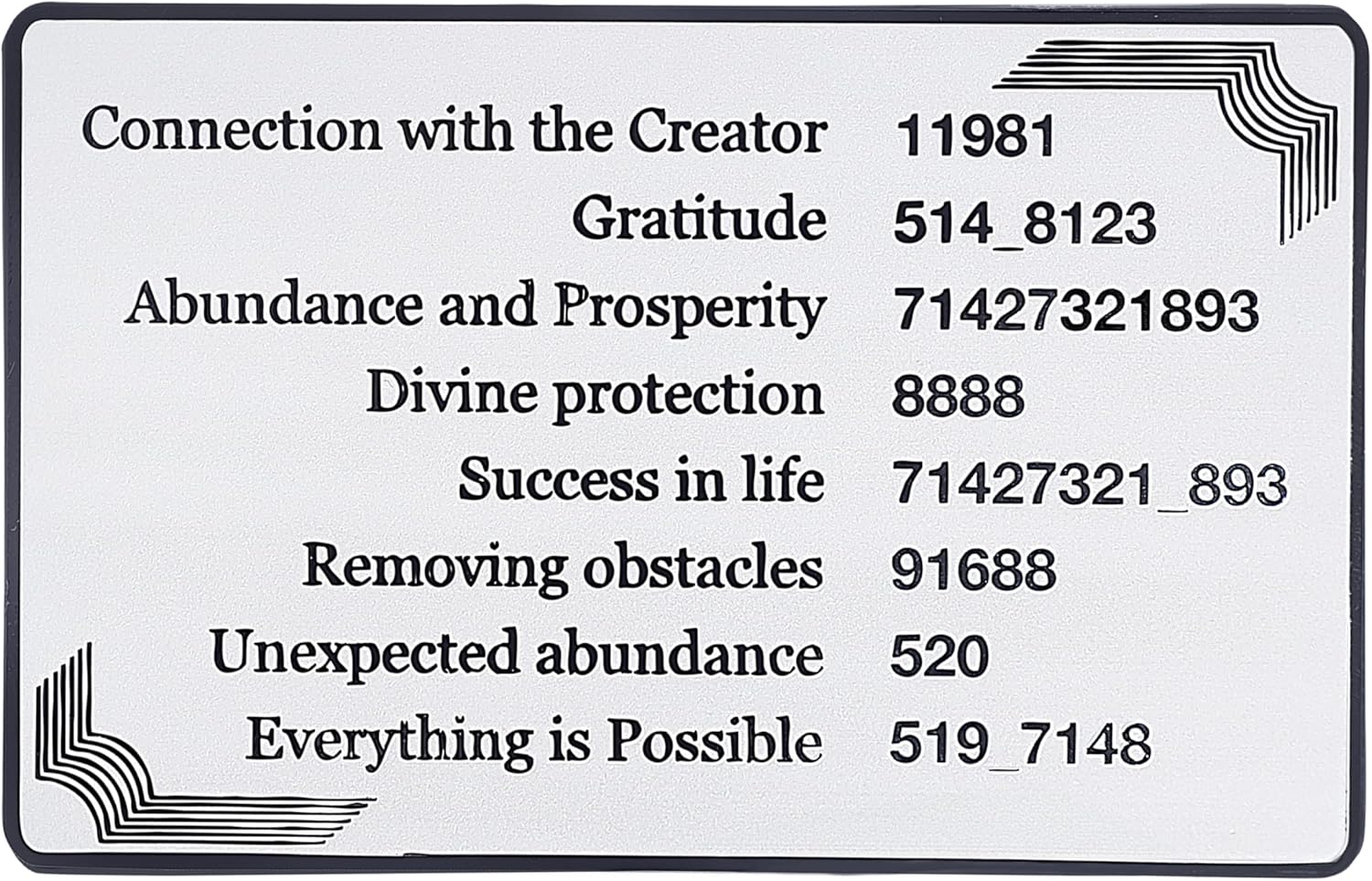 SANA Numerana Grabovoi Numbers Abundance Card | Stainless Steel Millionaire Code Prosperity Activator | Sacred Geometry and Grabovoi Numbers Wealth Alignment Credit Card Size - Image 2