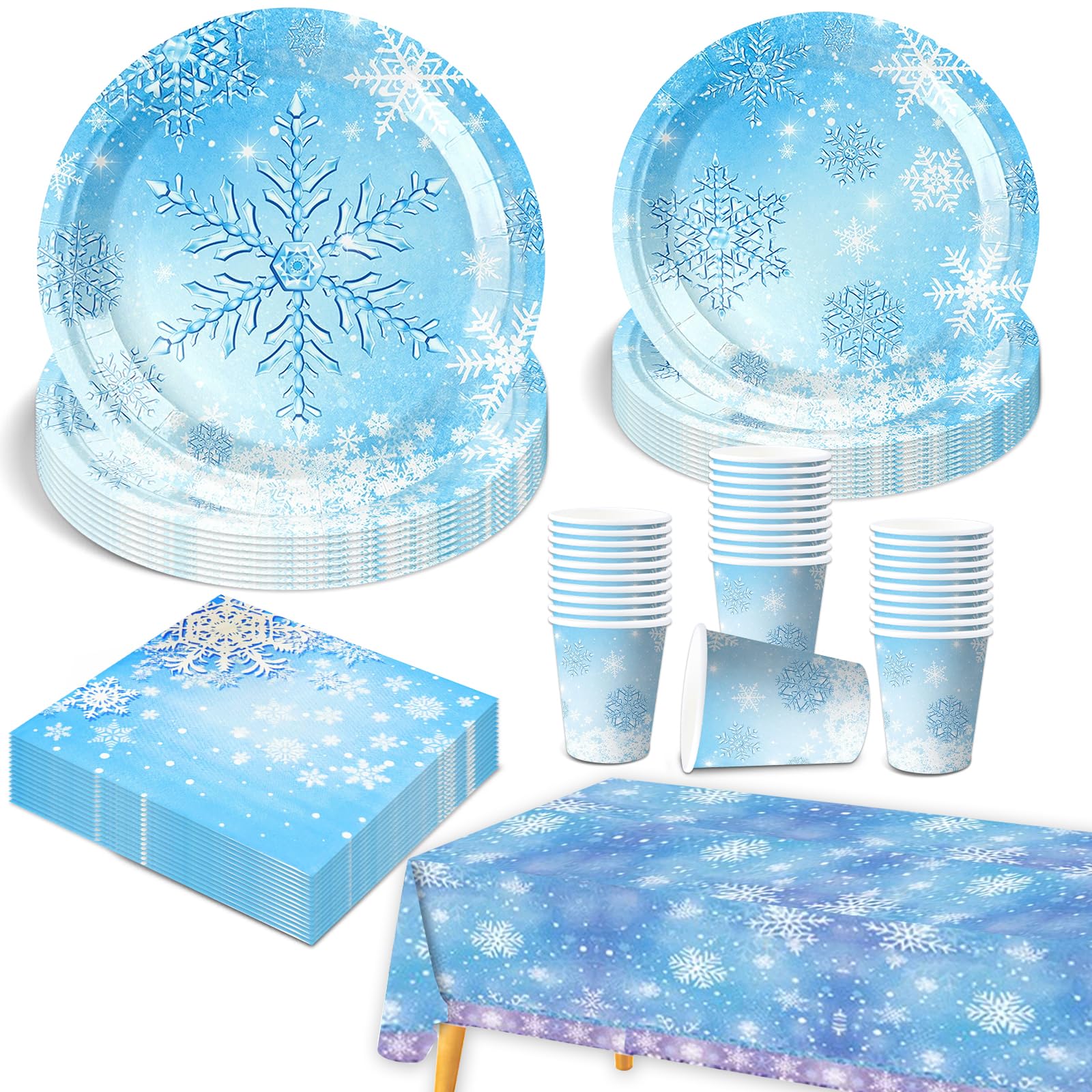 81 Pcs Ice Party Decorations, Party Supplies Snow Tableware Set Princess Birthday Decorations Included Plates Cups and Napkins Table Cloth Banner for 20 Guests Boys Girls Chrildren