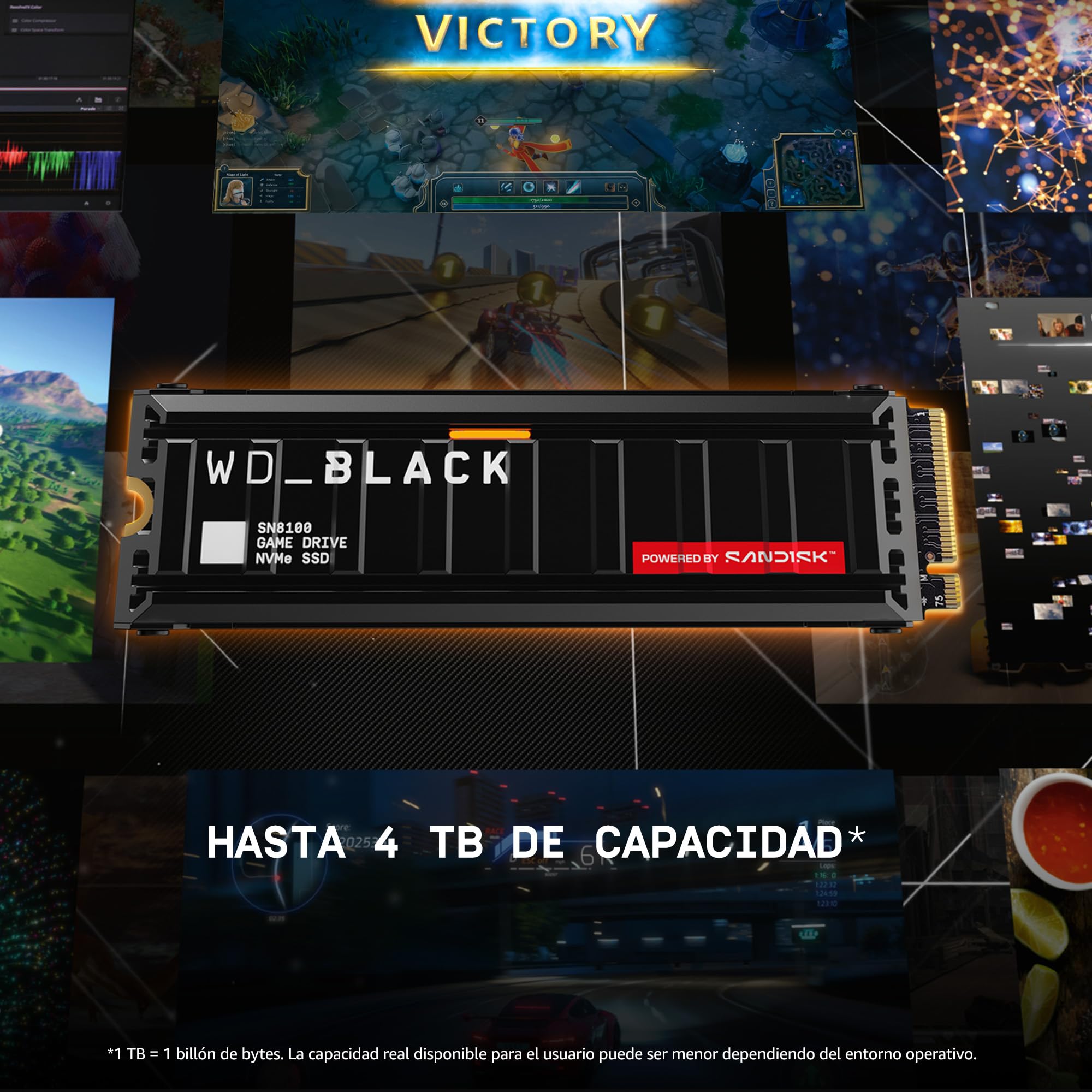 WD_BLACK SN8100 NVMe SSD PCIe Gen 5 1TB (Velocidades hasta 14900/11000 MB/s de lectura/escritura secuencial, Con disipador de Calor, M.2 2280, TLC 3D CBA NAND, eficiencia energética)POWERED BY SANDISK