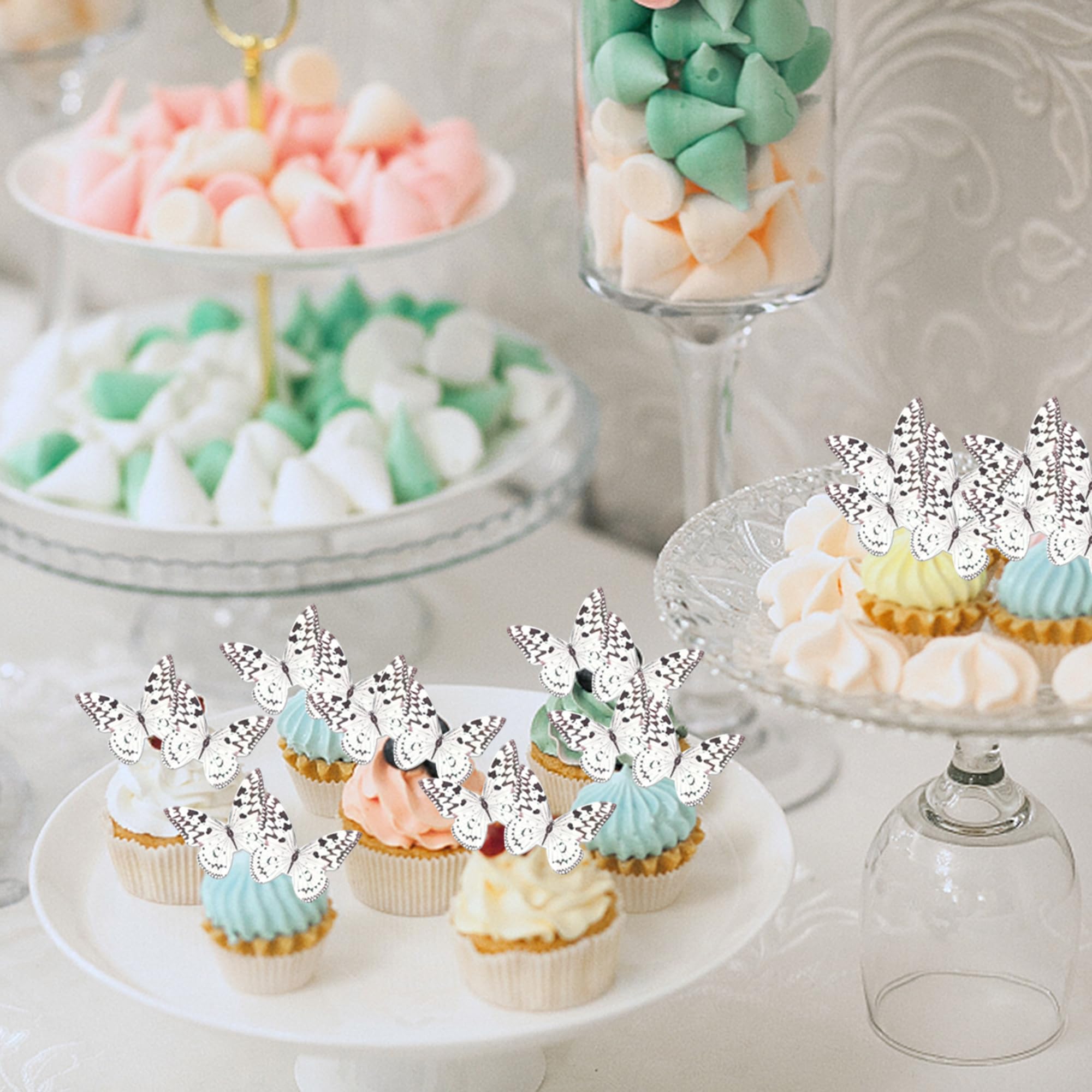 62pcs Edible Wafer Paper Cupcake Toppers - Butterflies, Birds, Bees, Sun & Clouds For Spring Parties - View #3