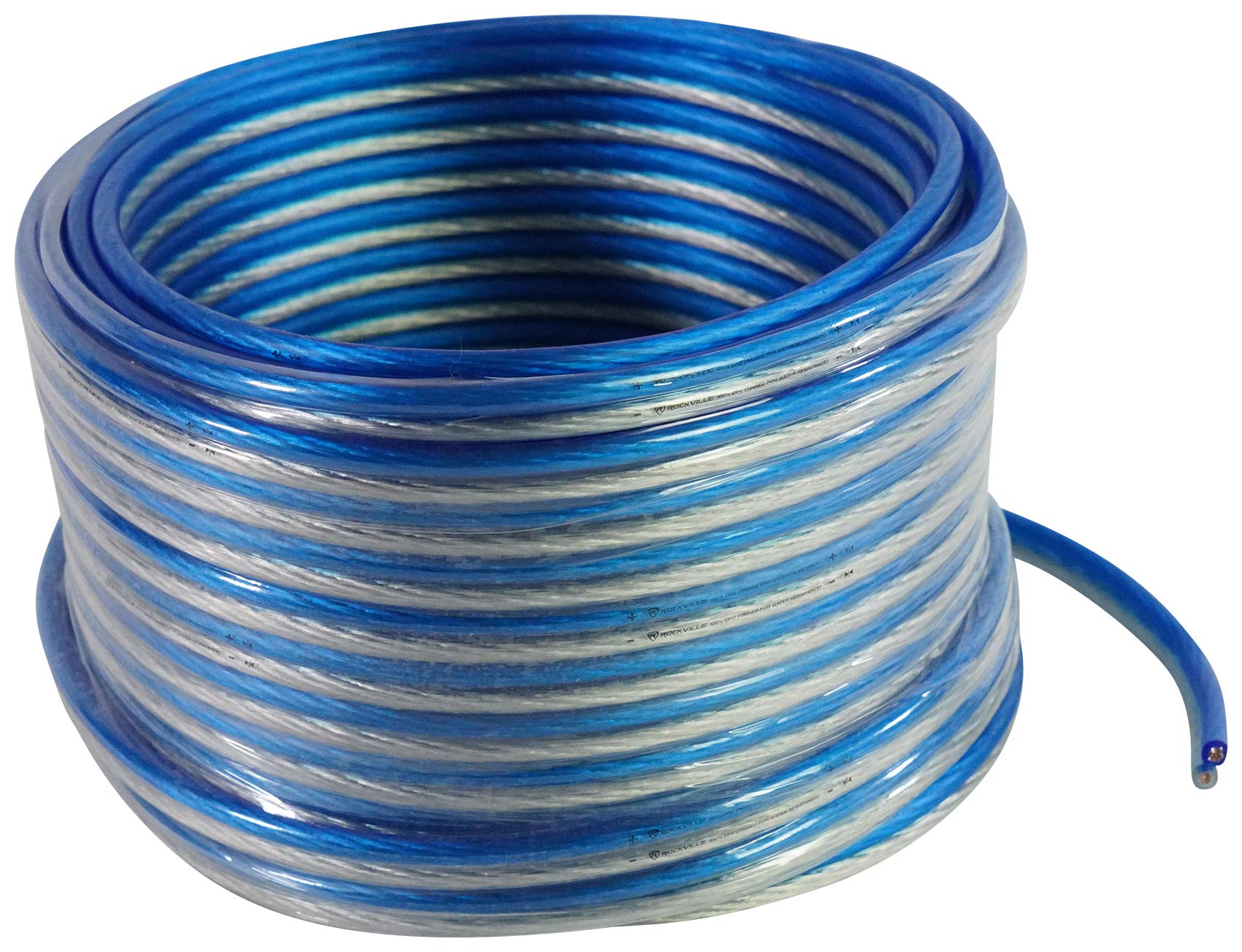 Rockville Blue 14G50 14 Gauge 50 Foot Speaker Wire 100% OFC Copper, High-Fidelity Audio, Durable PVC Jacket, Flexible Design, Perfect for Car Audio and Home Theater Systems