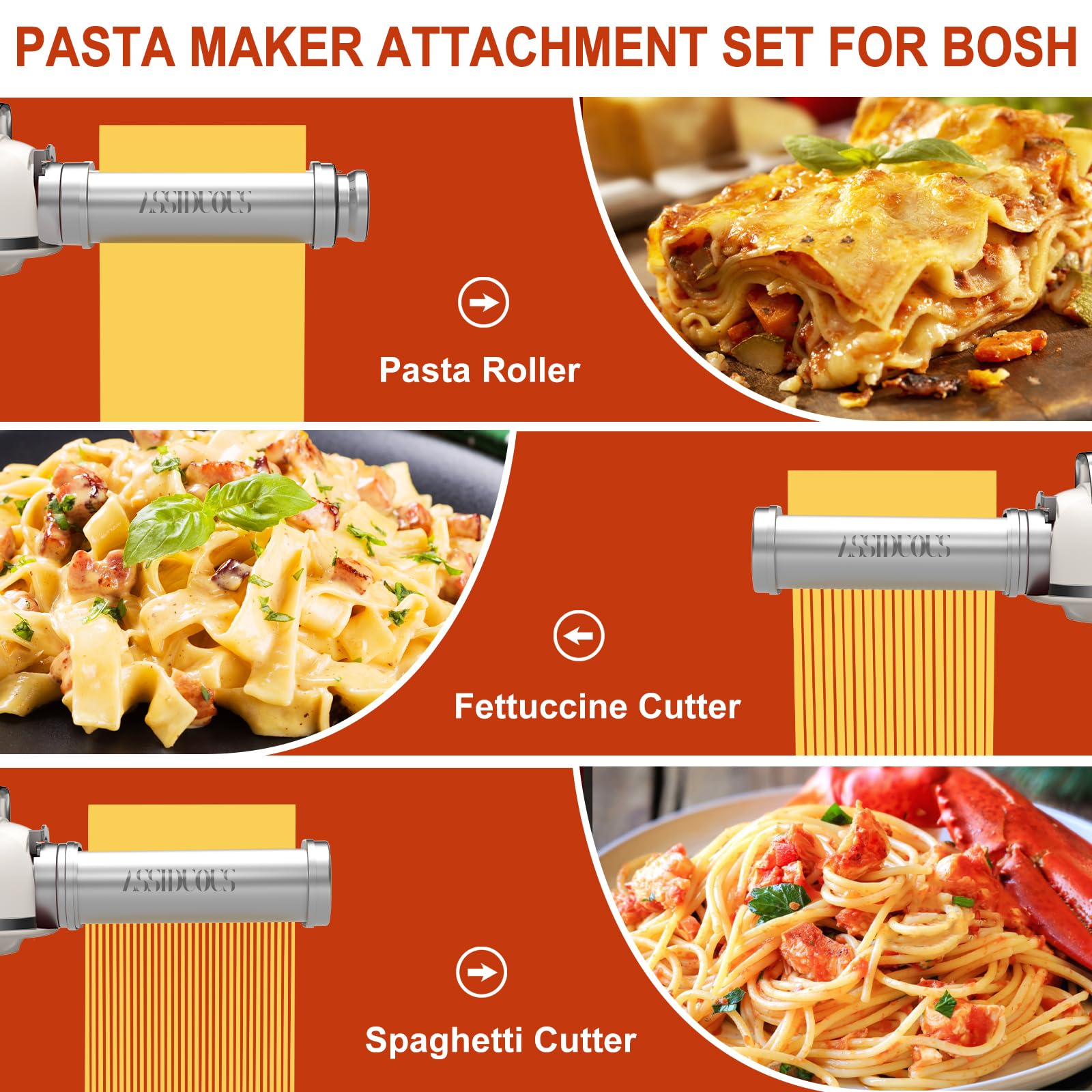 Nudelaufsatz für Bosch Mum5 Mum4 Zubehörteile, Nudelvorsatz aus SUS304 Edelstahl, Pasta Roller Edelstahl Spaghetti Fettuccine Kompatibel mit BOSCH Küchenmaschinen MUM5 MUM4 (Nudelaufsatz Set)