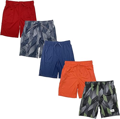Andrew Scott Pack de 7 pantalones cortos deportivos de baloncesto estilo malla de rendimiento activo para niños, Paquete de 7 bolsillos de contraste