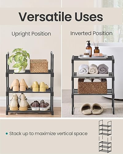 Miniatura 4 de SONGMICS Zapatero, organizador de zapatos de 3 niveles, estante de almacenamiento de metal, vertical o boca abajo, para 4-8 pares, apilable, para