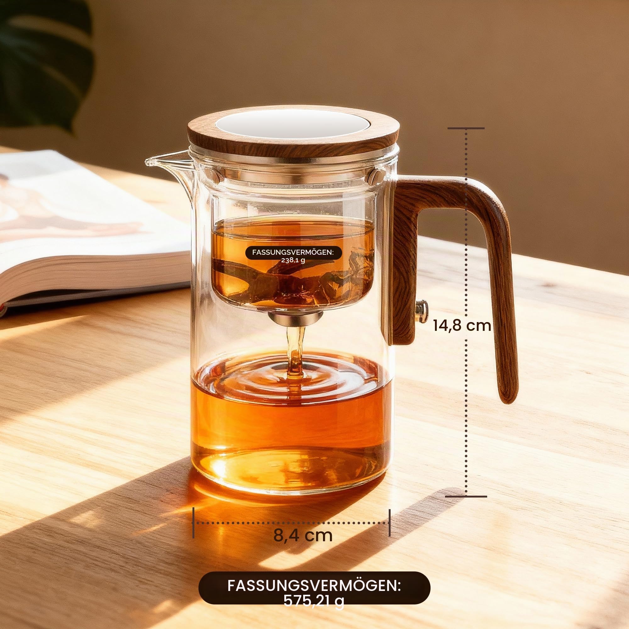 MACTANO Enchant Serie Glas-Zauber-Teekanne mit magnetischem Teesieb, moderner persönlicher Tee-Topf für lose Teeblätter, visuelles Brühen, leicht zu reinigen - 599 ml
