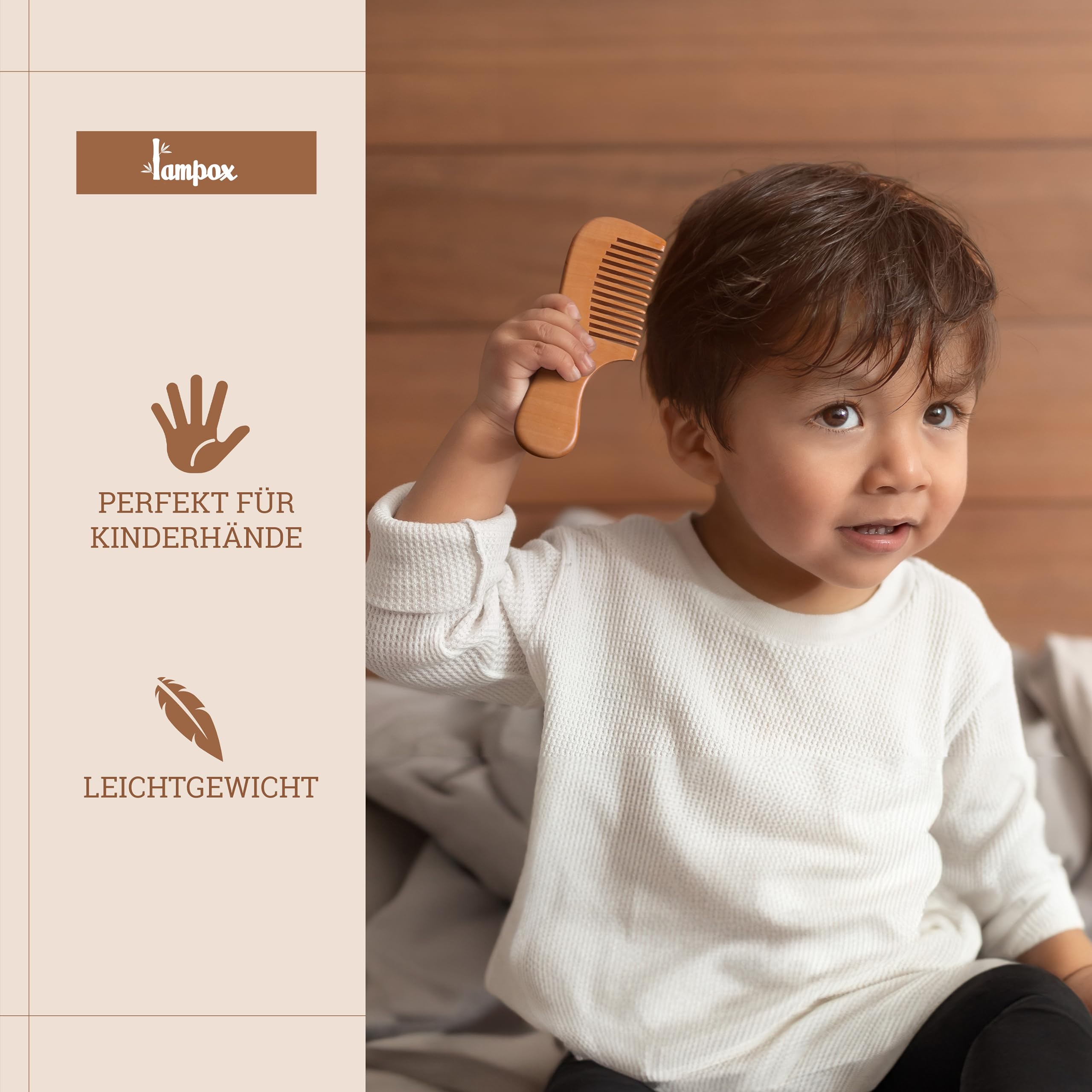 lampox - Ensemble brosse à cheveux et peigne pour bébé - Brosse à cheveux en bois naturel avec poils de chèvre doux - Brosse douce pour bébé pour nourrissons et tout-petits - Brosse à cheveux pour