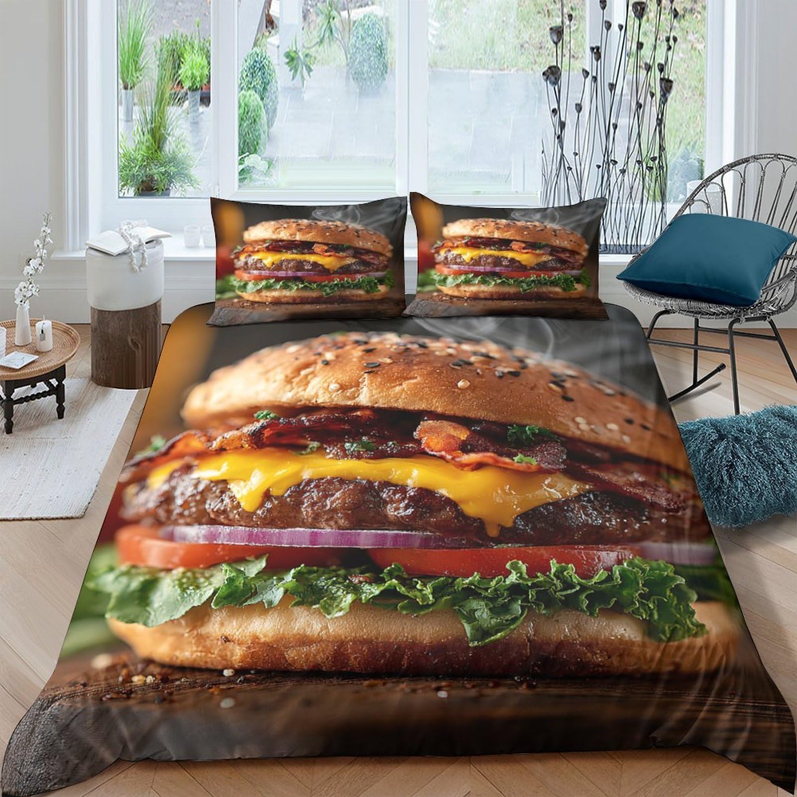 Ctjqhvkz Style-10 3D Printed Burger Pattern Fitted Sheet Microfiber Soft Mattress Cover For Bedroom Dorm Guest Room Easy Care Decor Single（135X200cm）