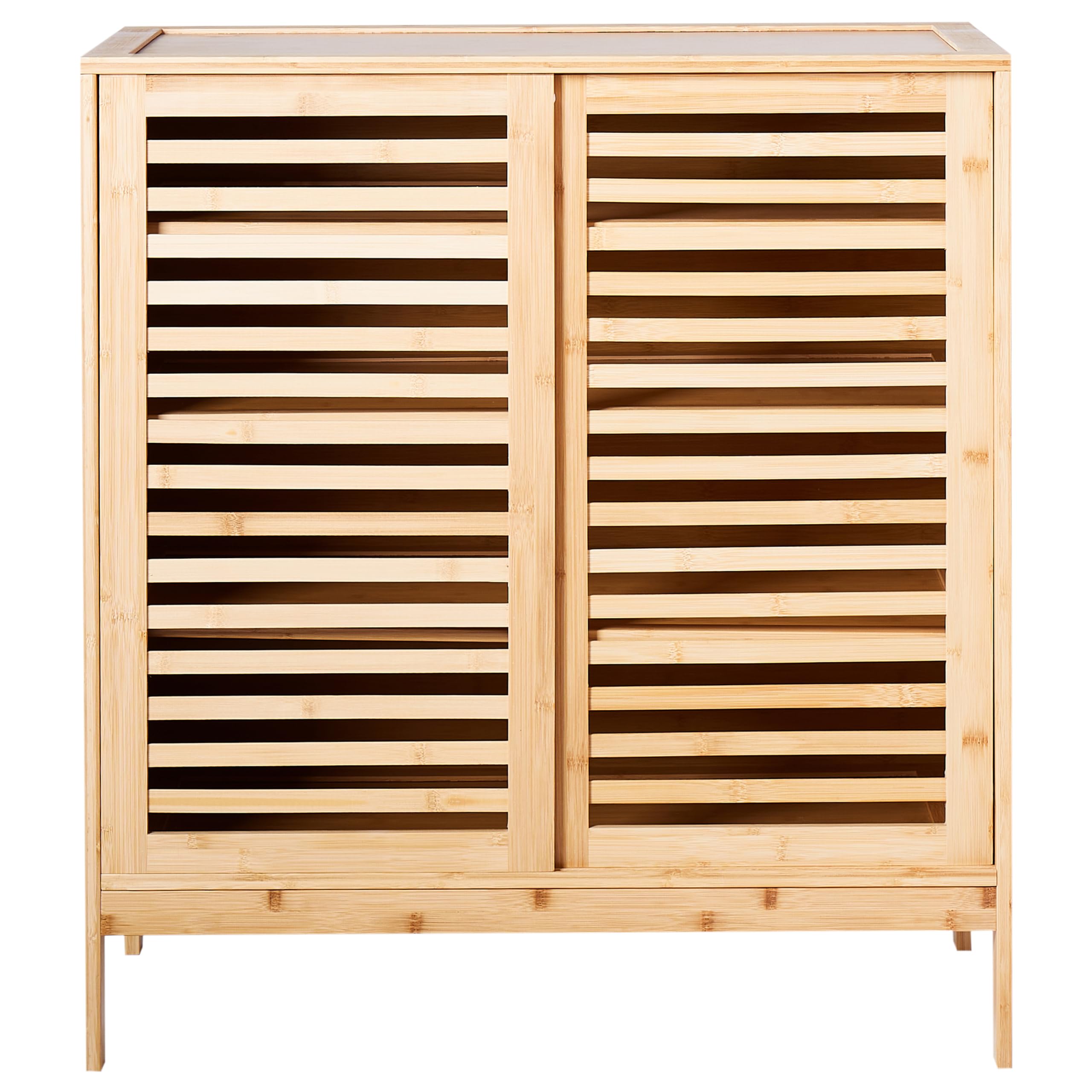 Beliani Mueble Zapatero aparador 2 Puertas de bambú Puertas correderas con baldas almacenaje Estilo Boho Madera marrón Claro Midwood