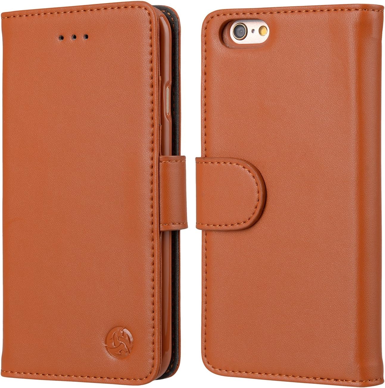 iPhone 6 Case, iPhone 6s Case, Genuine Leather Wallet Case [3 Cards Slots] [Protective Bumper] [Magnetic] [Brown] for iPhone 6 6s