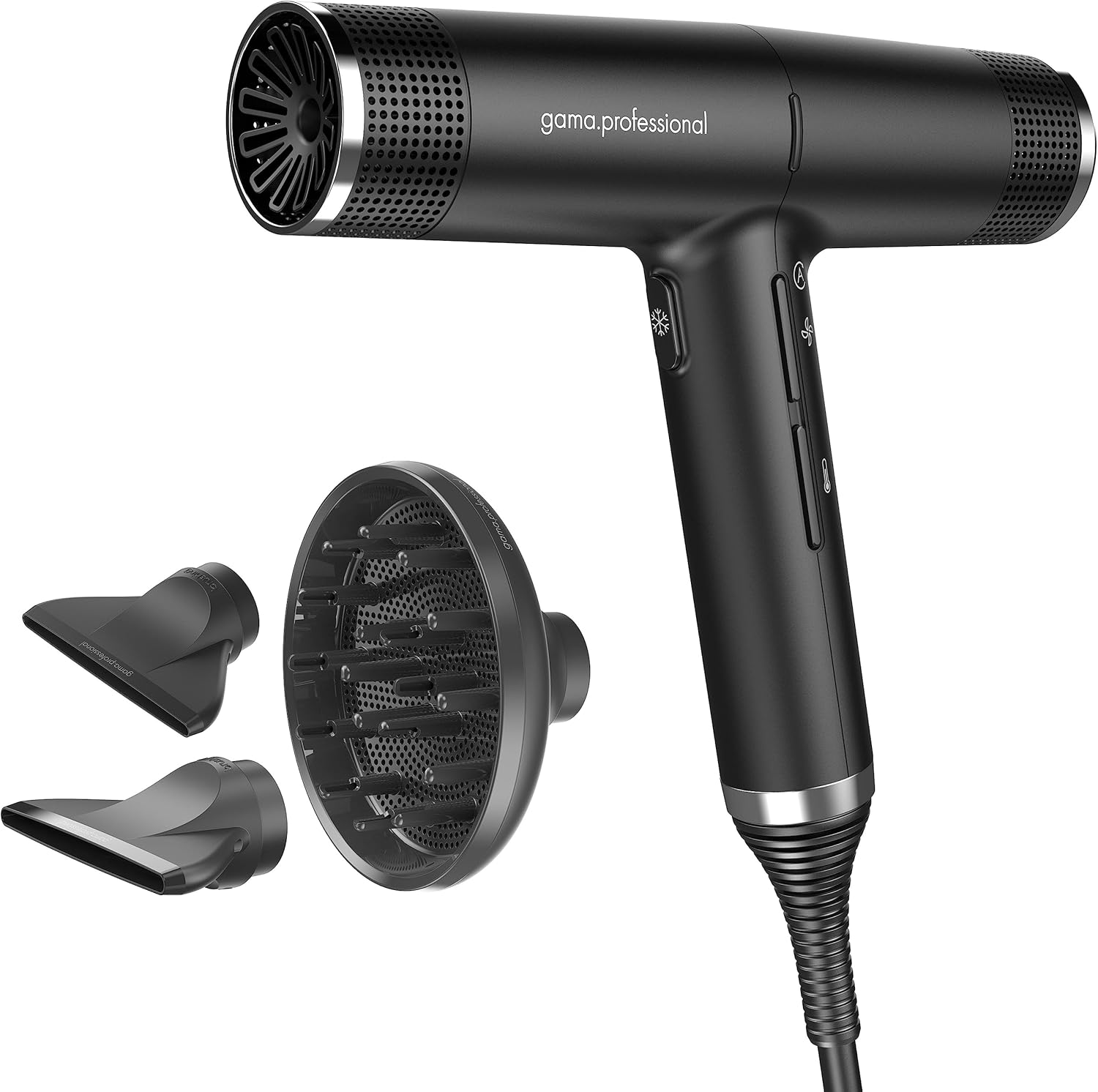 GA.MA Italy Professional, Professionele haardroger, perfecte IQ-haardroger, uitgerust met geavanceerde technologieën voor welzijn en glans, Made in Italy, 2000 W vermogen, zwart