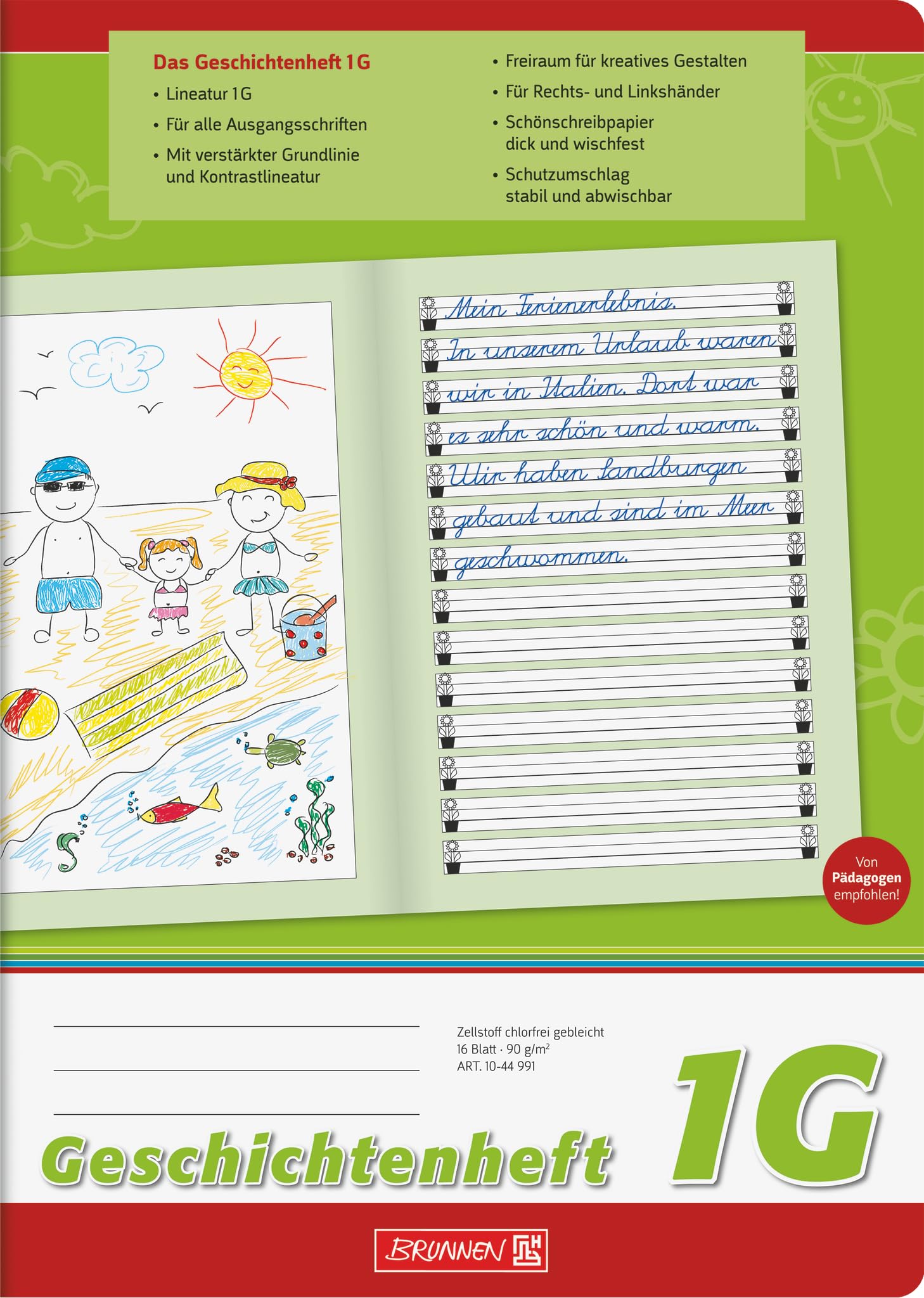 Brunnen 1044991 Story Notebook, Class 1, A4, 16 Pages, Lined, 1G