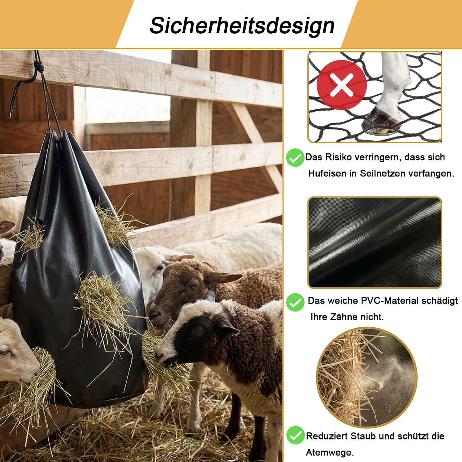 Heusack für Pferde;70 x 40cm heunetz Heubeutel für Pferde;88L Haybag, um das Fressen zu verlangsamen;reduziert Futterverluste;Leicht zu reinigen