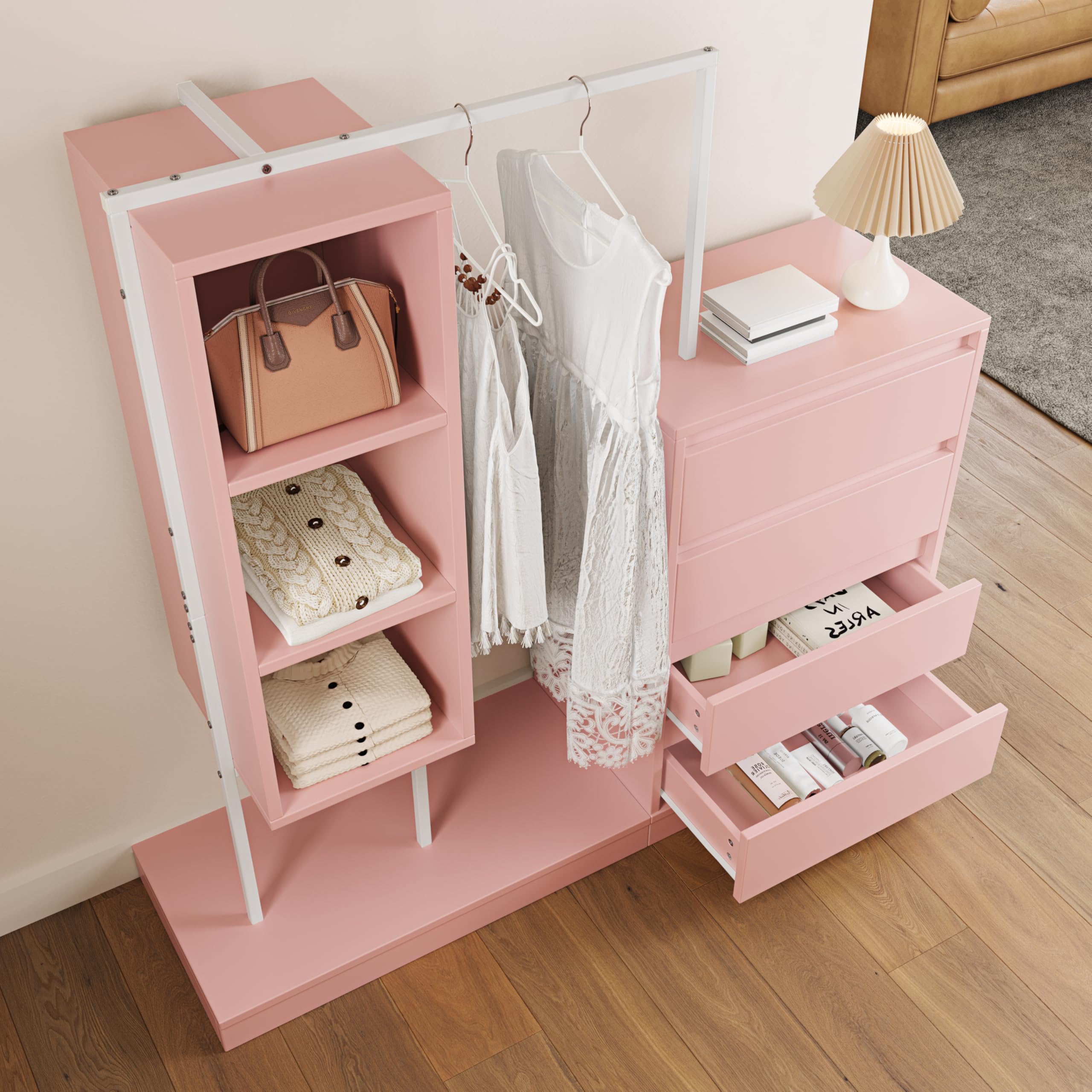 Set guardaroba con cassettiera e credenza, pratico mobile per soggiorno, camera da letto e soggiorno (rosa)