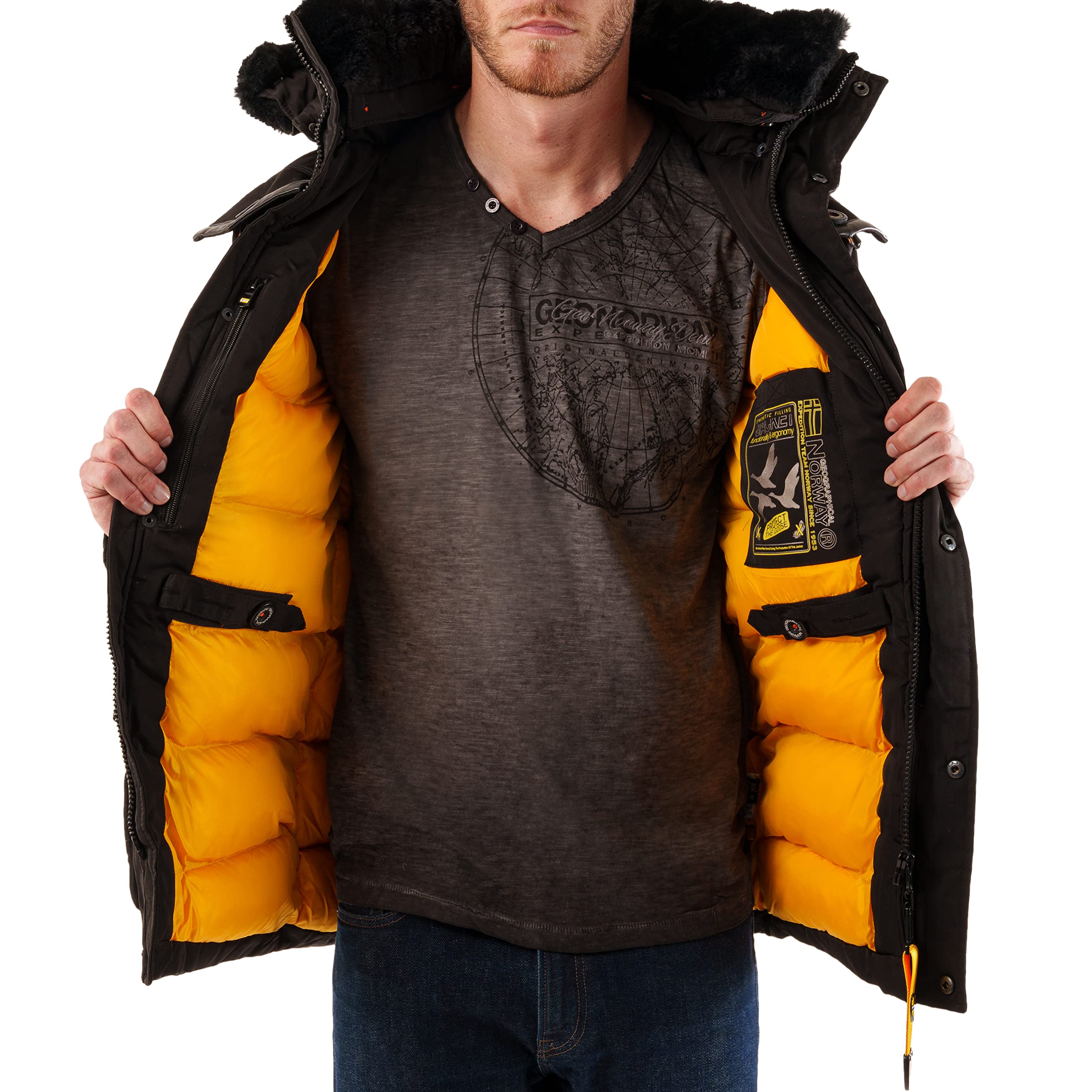 Geographical Norway Męska kurtka zimowa parka Acore z kapturem z podszewką