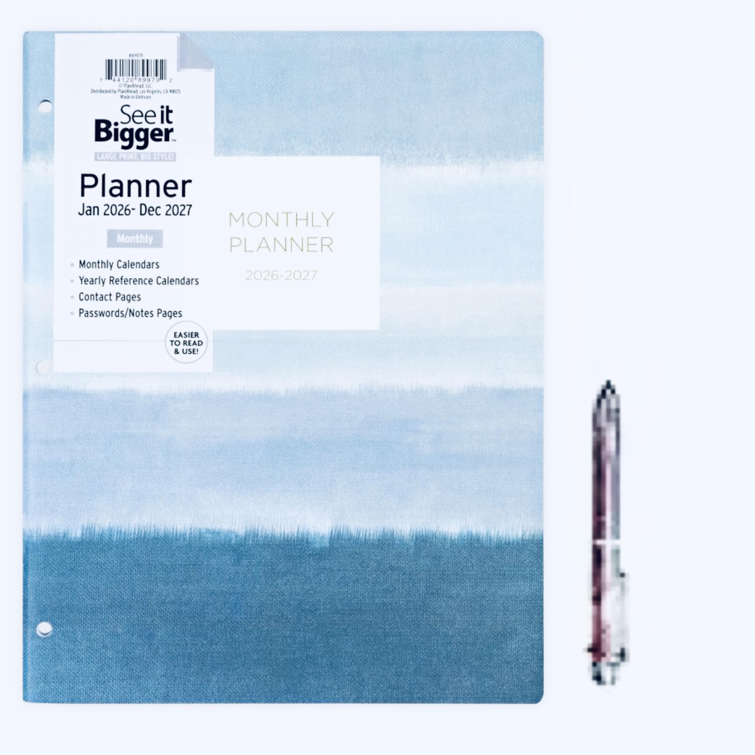 PlanAhead See it Bigger Home/Office 2-Year Monthly Planner January 2026 to December 2027 Specialized Large Print, Size 8.5'' X 11'', assorted colors