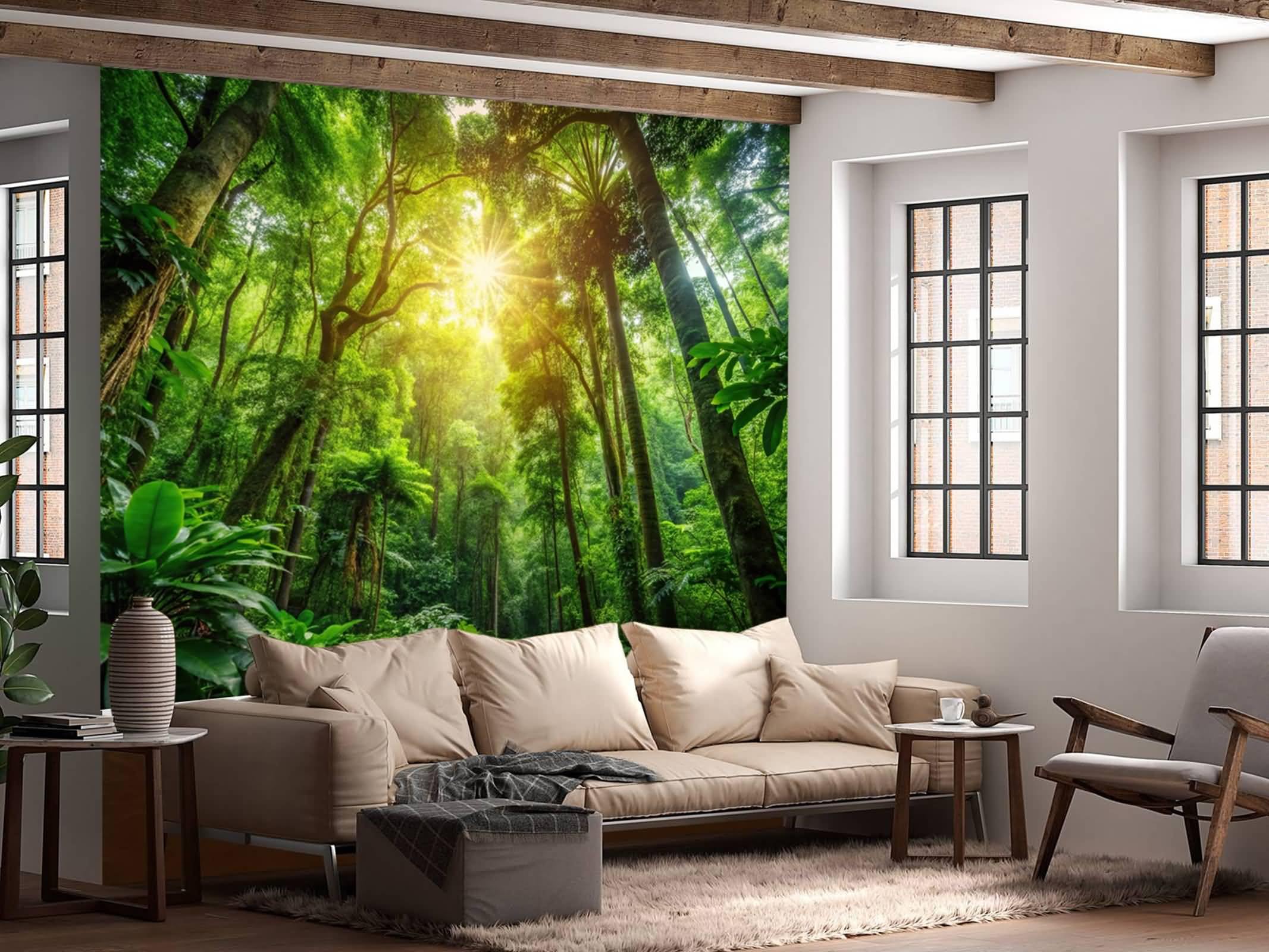 Musihy Landschaft Wandteppich, 350x256cm Sonnenlicht Wald NaturlandschaftWandbehang Dekoration für Wohnzimmer Schlafzimmer & Schlafsaal, Grün