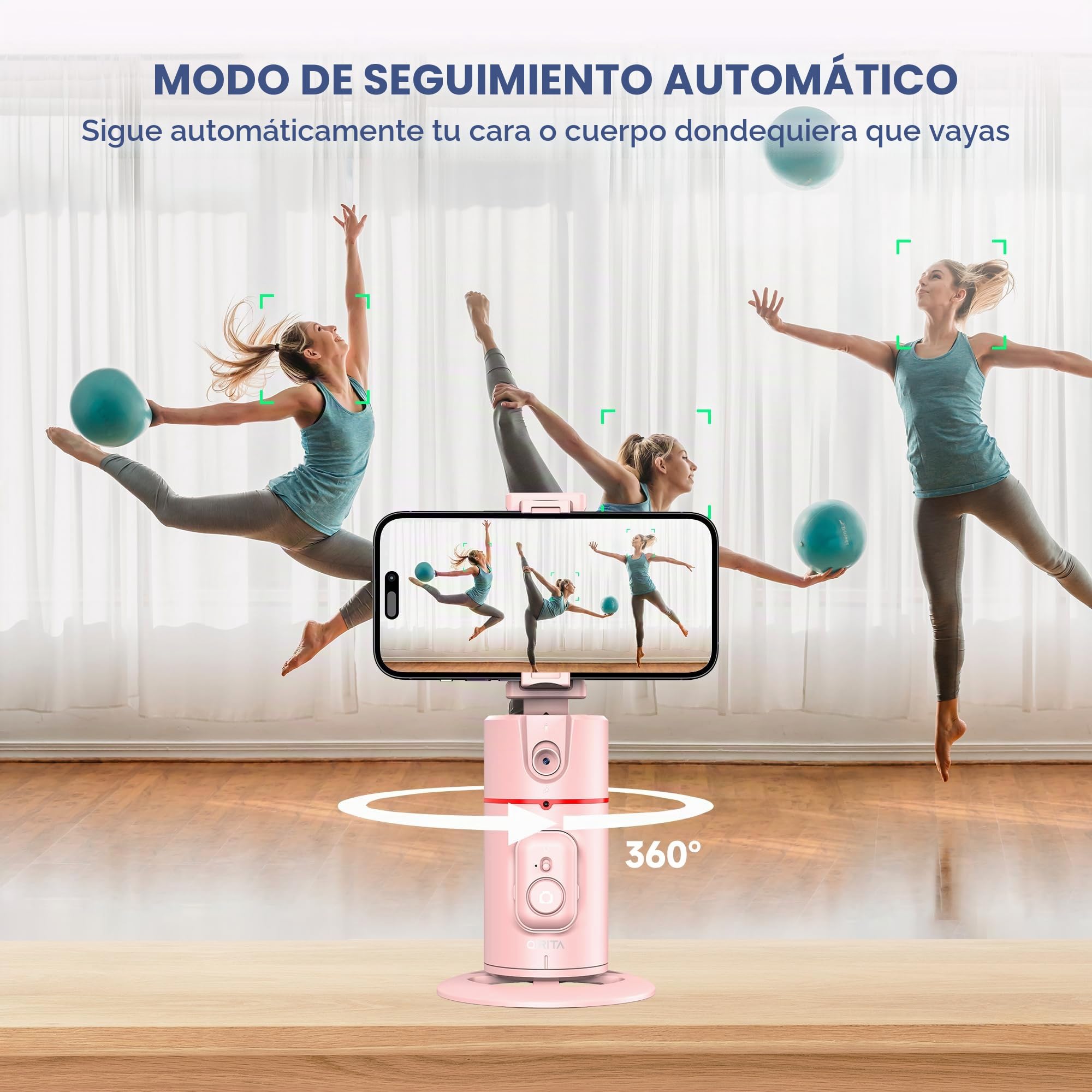 Automatic Face Tracking Mobile Stand, Gesture Control & Remote Control, 360 Degree Rotating Mobile Camera Stand, iPhone Selfie Stick Tripod, Telescopic Bar (Pink)