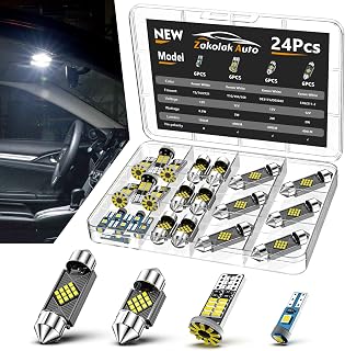 Zakolak 24PCS 6500K White LED Interior Car Lights Kit - Ultra Bright Dome Map Door Bulbs for Cars Trucks RVs