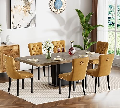 Miniatura 37 de HomVent Juego de mesa de comedor expandible para 6 personas, juego de mesa de comedor extensible de 63 a 79 pulgadas con sillas de terciopelo con
