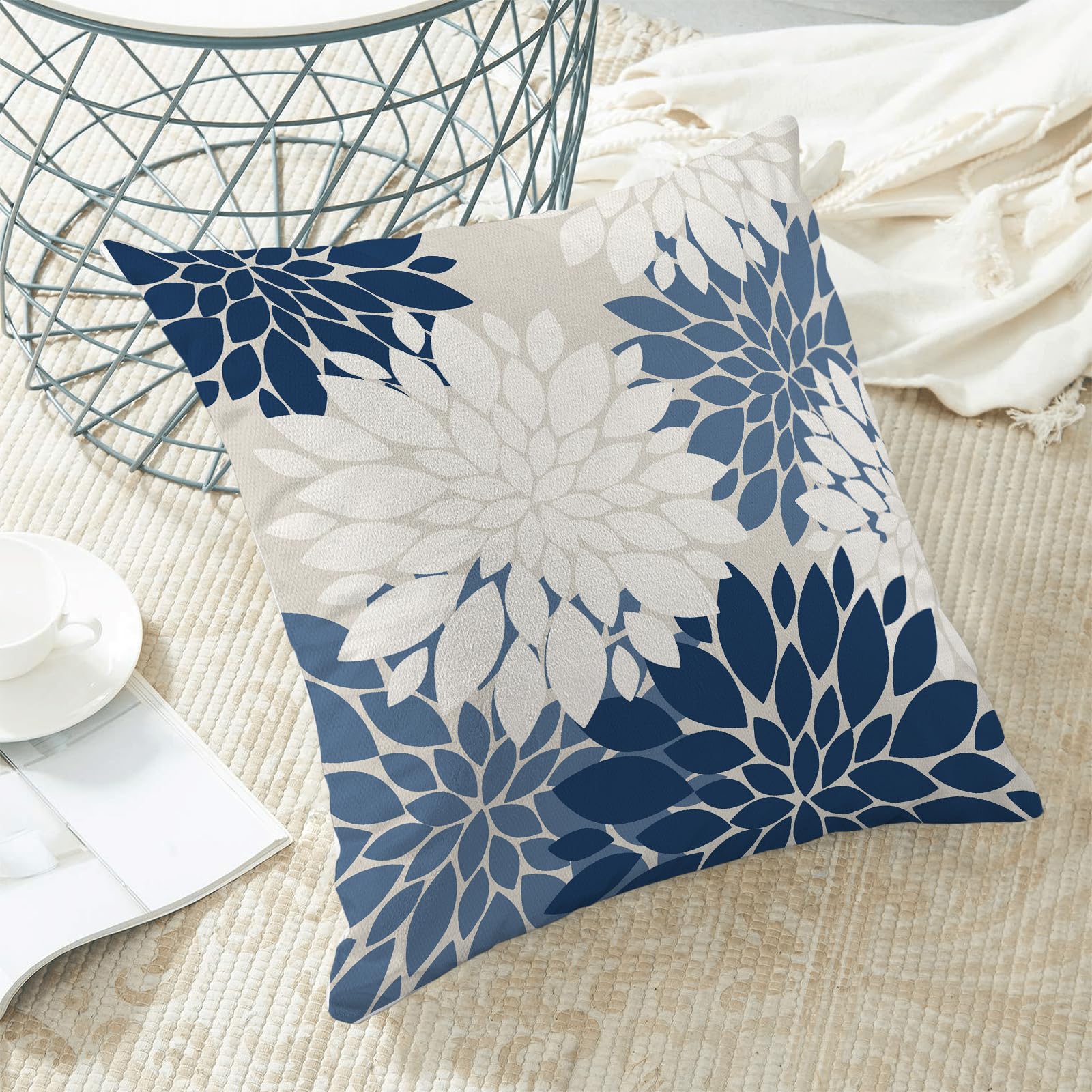 Set di 2 federe per cuscini con motivo floreale blu e giallo, federe