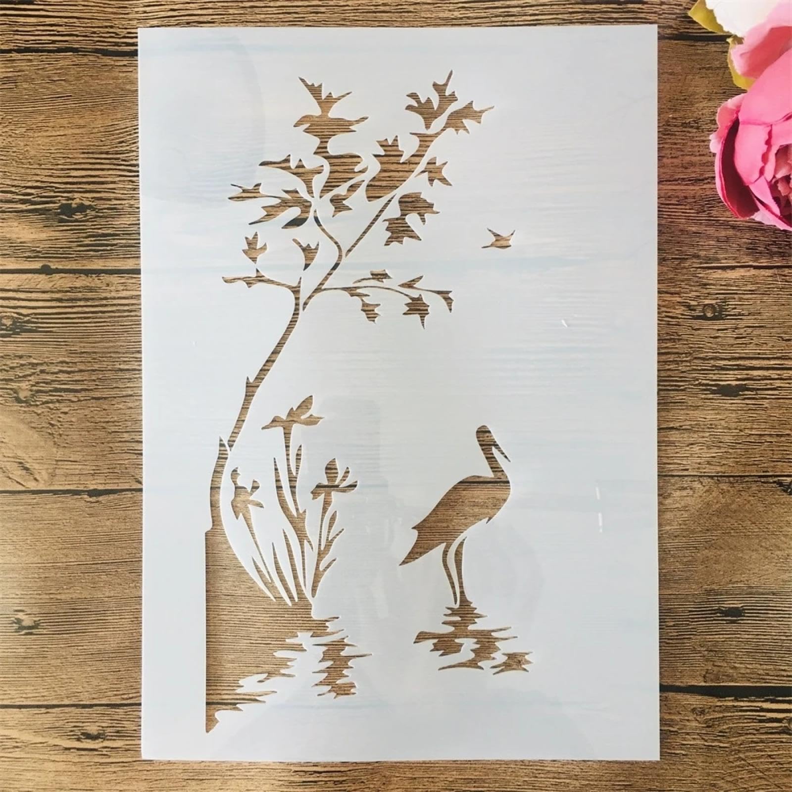 Lot de 8 pochoirs réutilisables pour peinture sur bois, format A4, 29 cm, grue, flamant, cygne, oiseau, travaux manuels, toile, papier, tissu, meubles – Pochoirs pour peinture sur murs