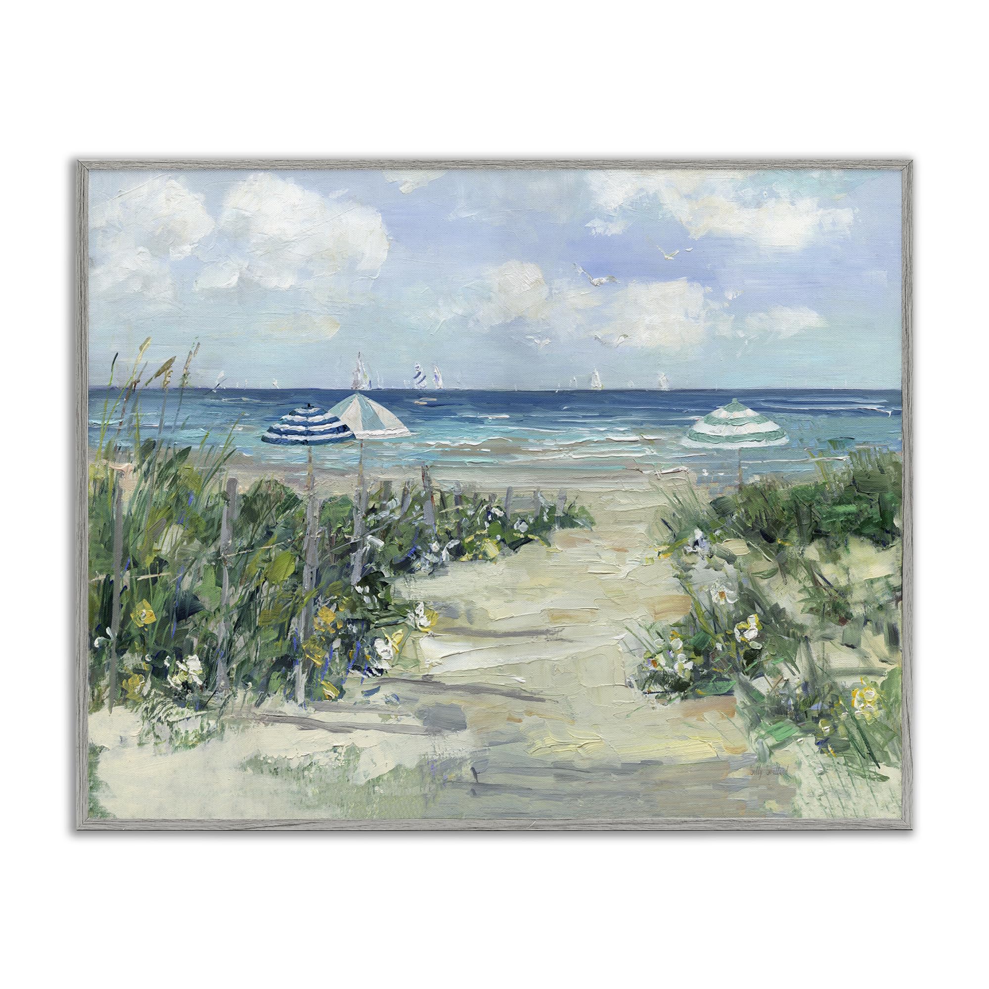 'Seaside Path To Striped Umbrellas'| Framed Giclee Art