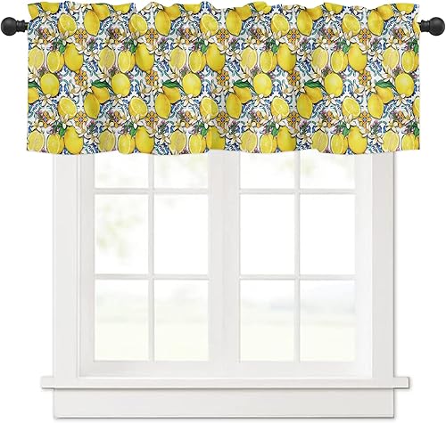 Cenefas vintage de flores de limón, 1 panel, 54 x 18 pulgadas, cortinas de decoración de ventana con bolsillo para barra, cenefas de filtrado de luz