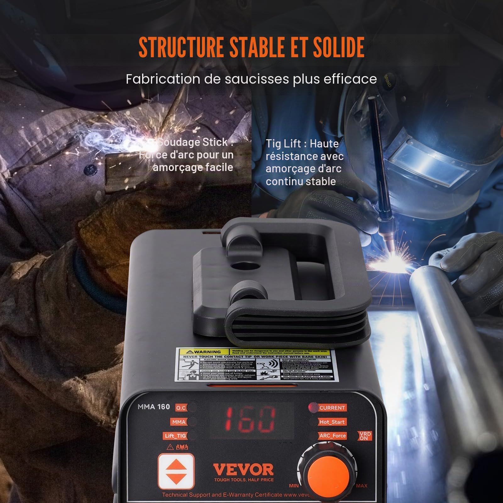 VEVOR Soudeuse à Bâton, 160 A, Poste à Souder ARC/Lift TIG avec Grand Écran LED, Machine de Soudage à Bâton Portable 2-en-1, Démarrage à Chaud, Antiadhésif, VRD, Machine à Souder ARC MMA pour Soudage