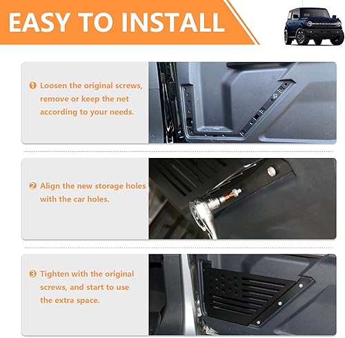 Miniatura 8 de RERPRO Bolsillos de almacenamiento para puerta delantera para Ford Bronco 2021 2022 2023 2024 24 accesorios de puerta lateral, caja organizadora de