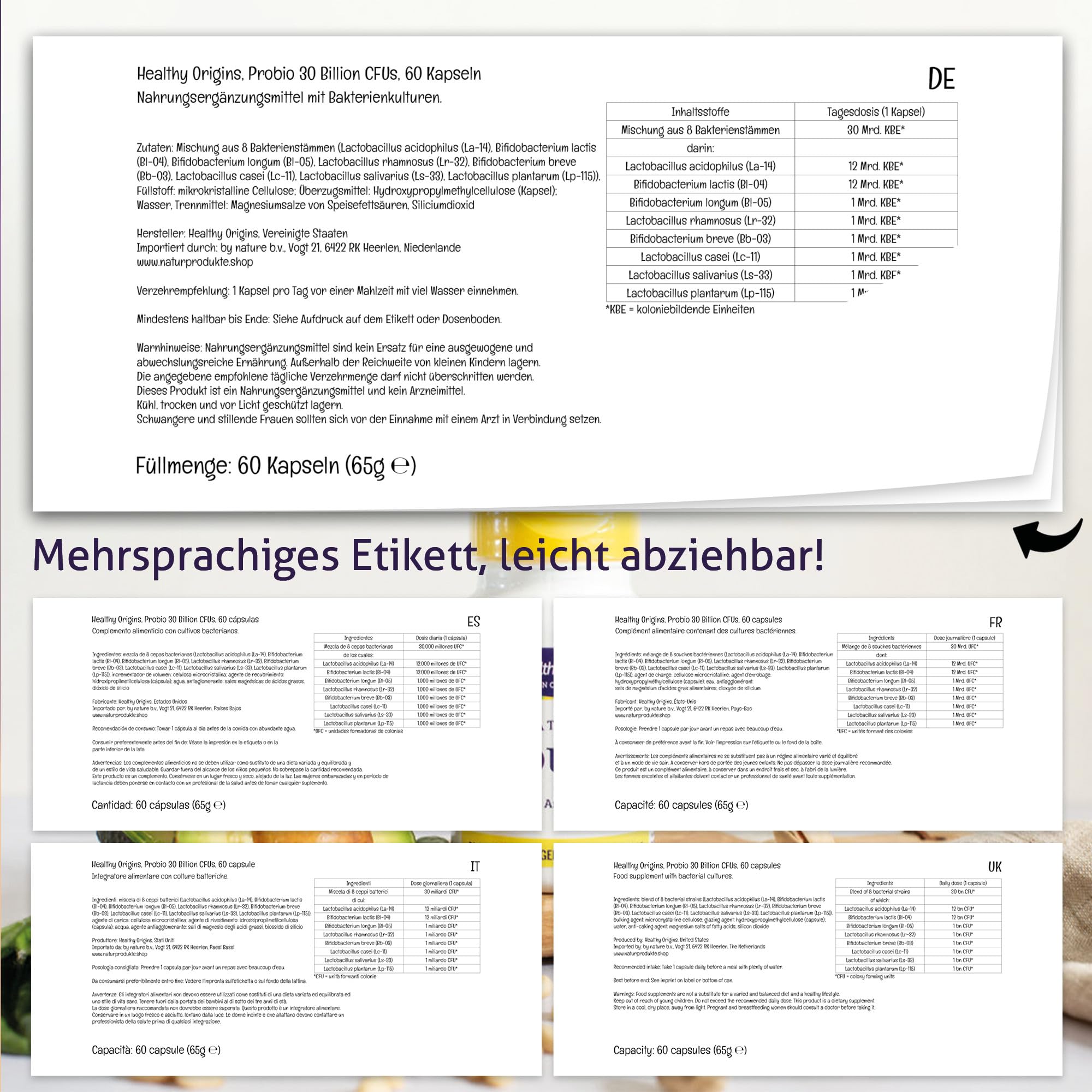 Healthy Origins, Probi 30 Billion CFU's, 60 glutenfreie Kapseln, 30 Billion Bakterienkulturen je Dosis, Sojafrei, GMO frei, Geschmacksneutral
