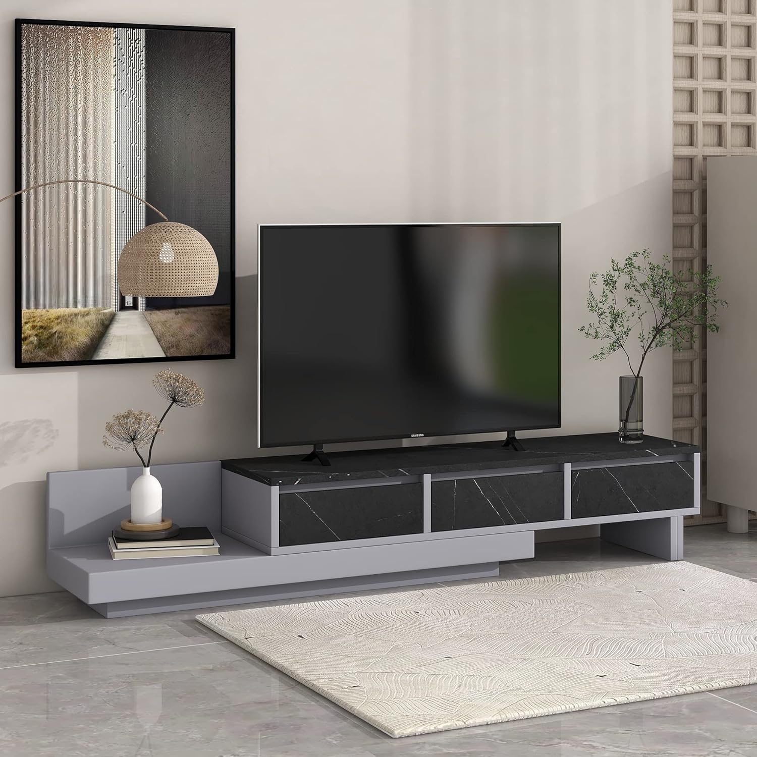 Bellemave TV Stand with Storage Drawers Wooden Entertainment Center Console Table for TV's up to 60 Inch Buffet Sideboard Living Room, Dining Room Console, Gray with Black