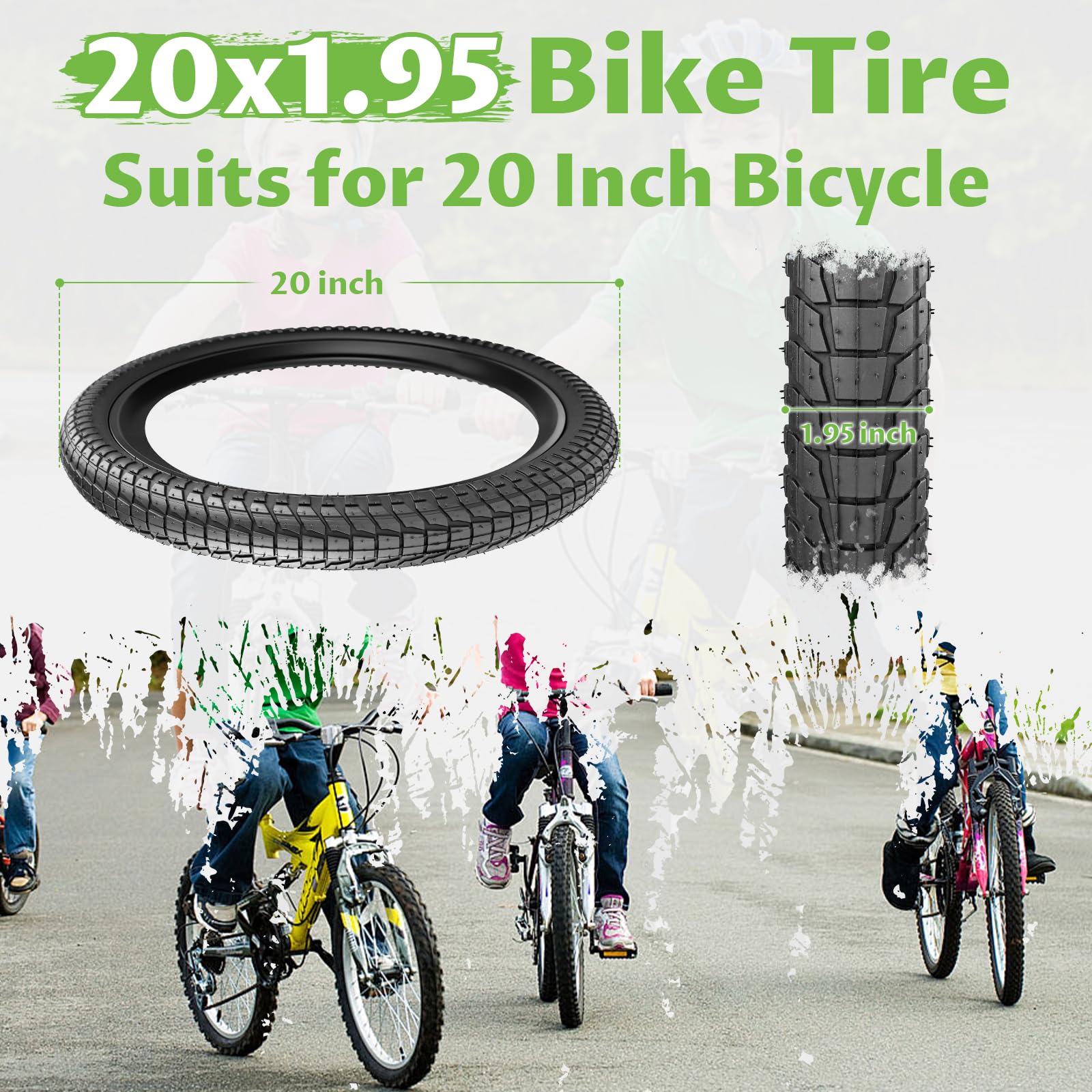 2-Set Faltbar 20 Zoll Fahrradreifen 20x1.95/2.1/2.25 Mantel mit 2-Pack Schlauch 50/53/57-406 Bike Tires Fuer MTB/BMX