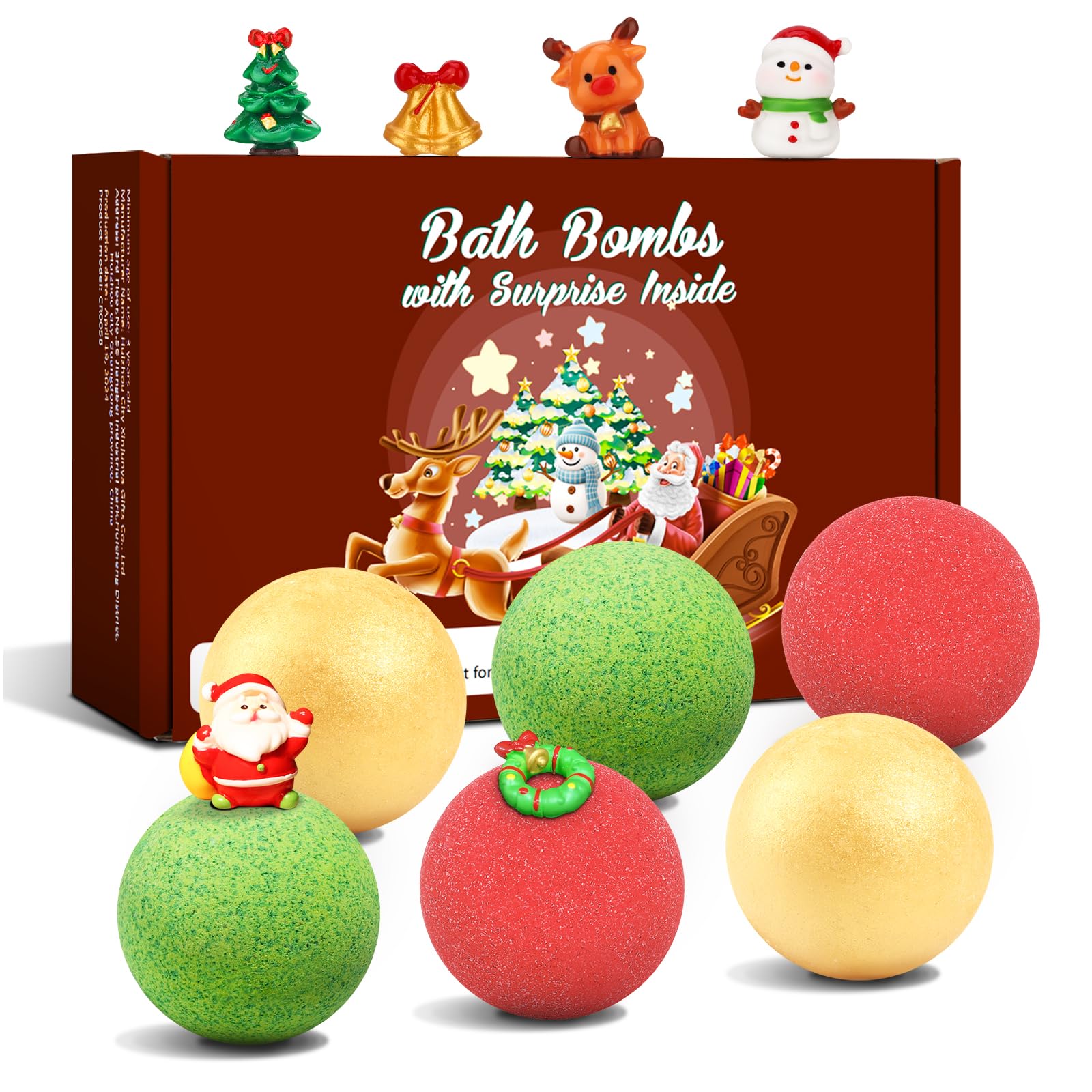 Christmas Bath Bombs for Kids with Surprise Toys Inside, 6 Pack Bubble Bath Bomb Kids 2024 Christmas Stocking Stuffers for Boys Girls Toddlers