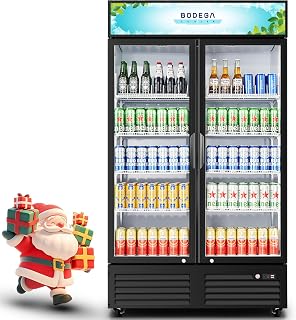 BODEGACOOLER Commercial Merchandiser Refrigerator,2 Glass Door Commercial Beverage Refrigerator, Beverage Display Cooler with Soft LED Light, Adjustable Shelves and 4 Strong Castors, 35.4 Cu. Ft,Black